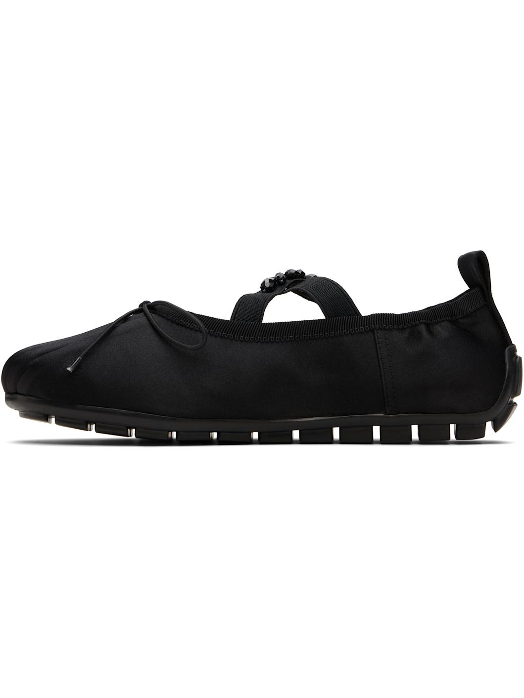 Black Embellished Grip Ballerina Flats - 3