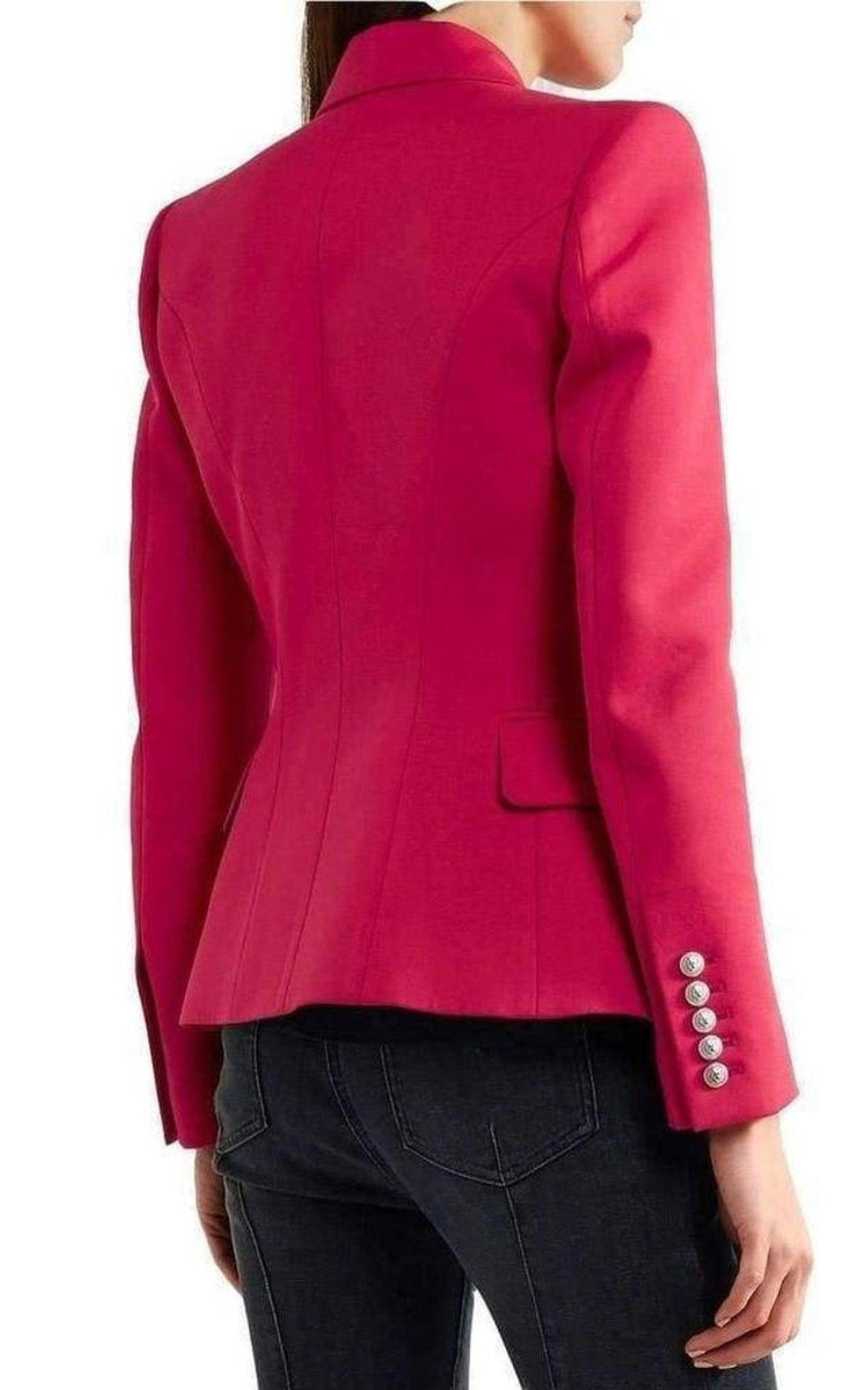Red Double Breasted Wool Jacket - 4