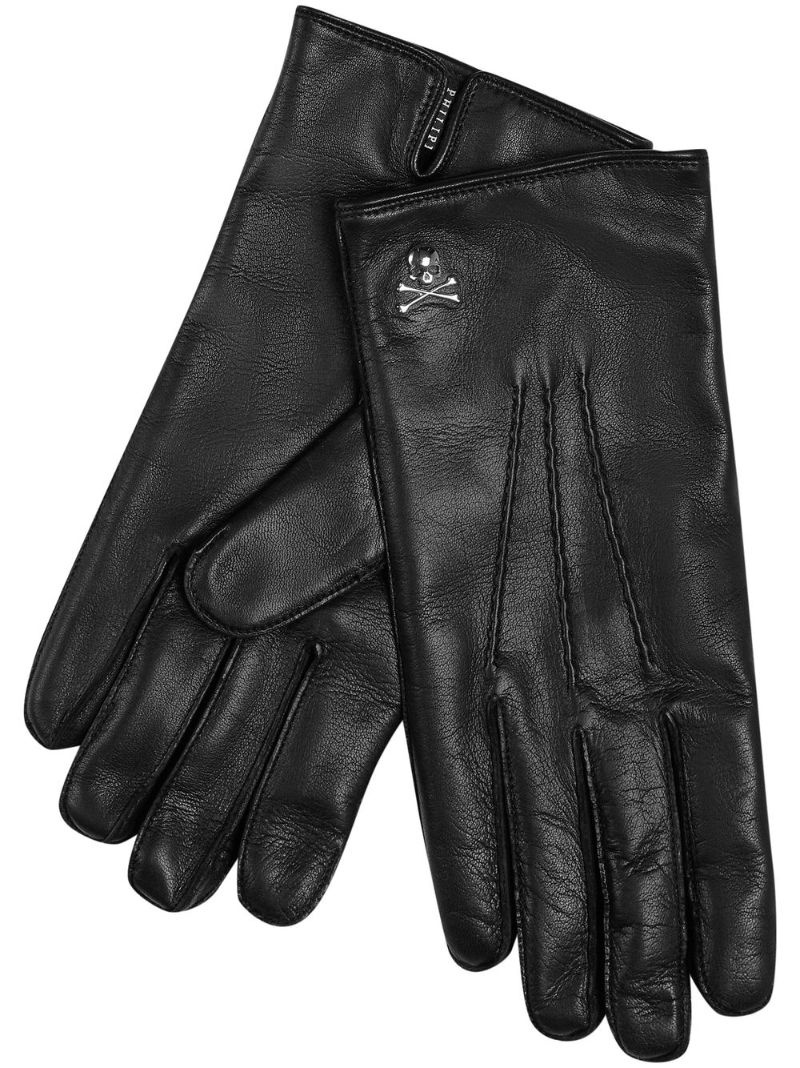 skull-plaque leather gloves - 1
