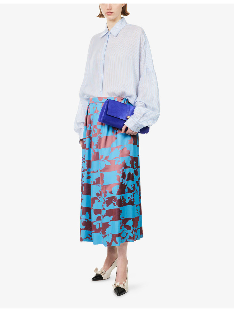 Dries Van Noten Pleated Printed Woven Midi Skirt outlook
