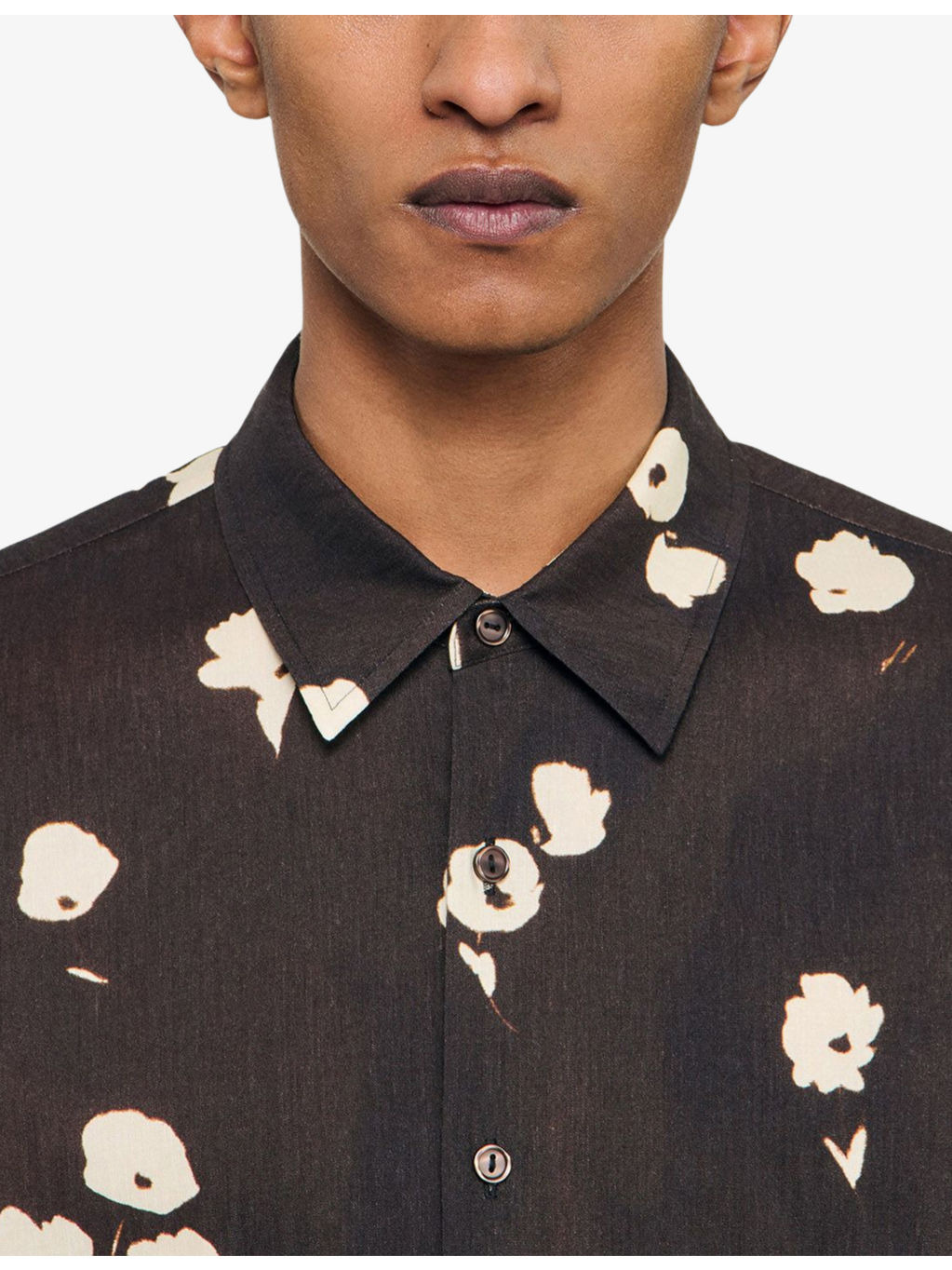 Floral-Print Pointed-Collar Linen Blend Shirt - 5
