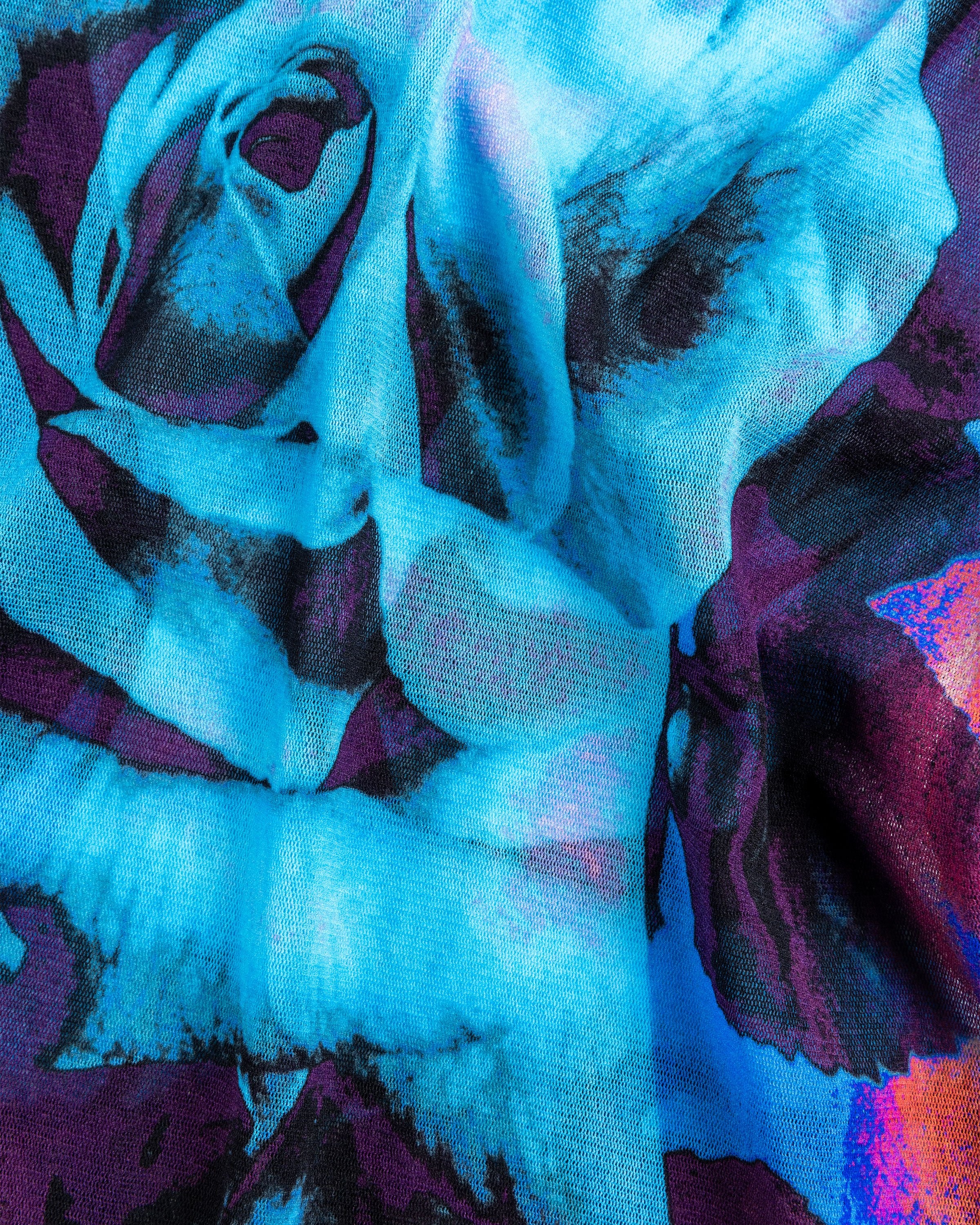Jean Paul Gaultier – Mesh Long-Sleeve Top Printed Roses Purple/Blue/Pale Pink - 7