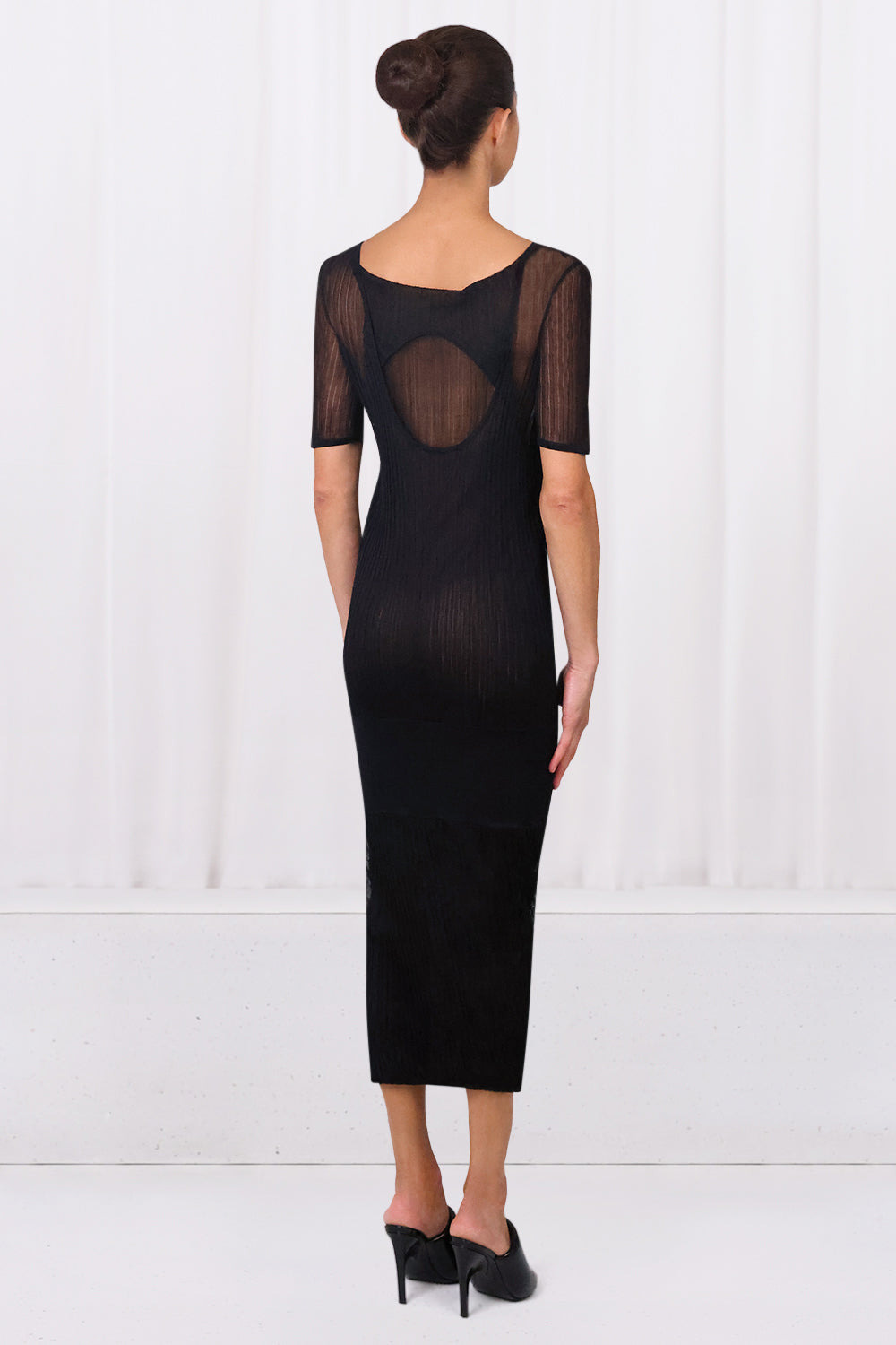 SHEER RIB KNIT DRESS | BLACK - 3