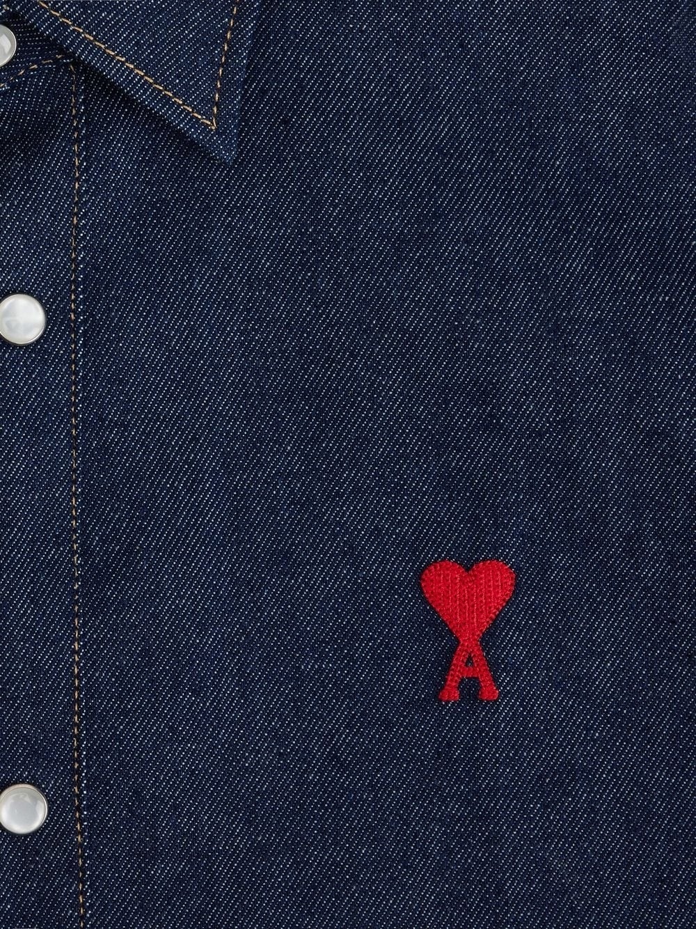 embroidered-logo denim shirt - 6