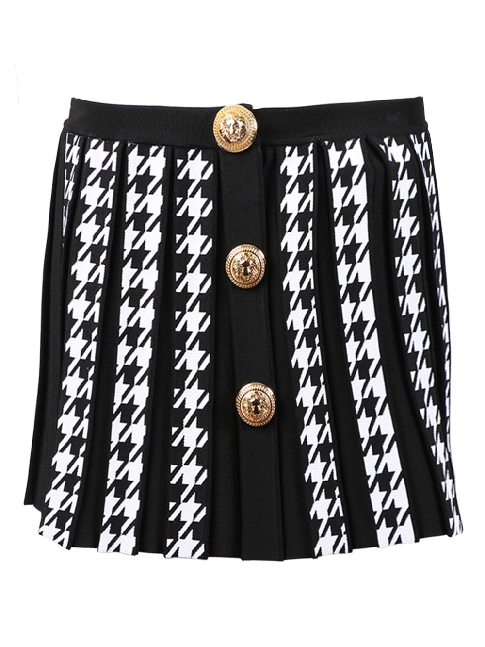 Houndstooth Pleated Knit Mini Skirt Black And White - 1