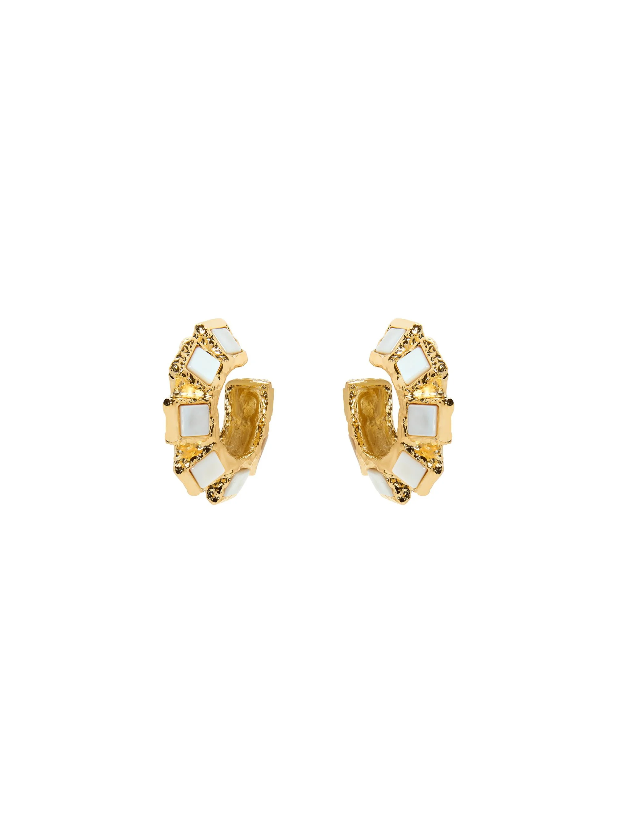 Women's Tiles 14K-Gold-Plated & Semiprecious Stone Hoop Earrings - White Mother Pearl - 1