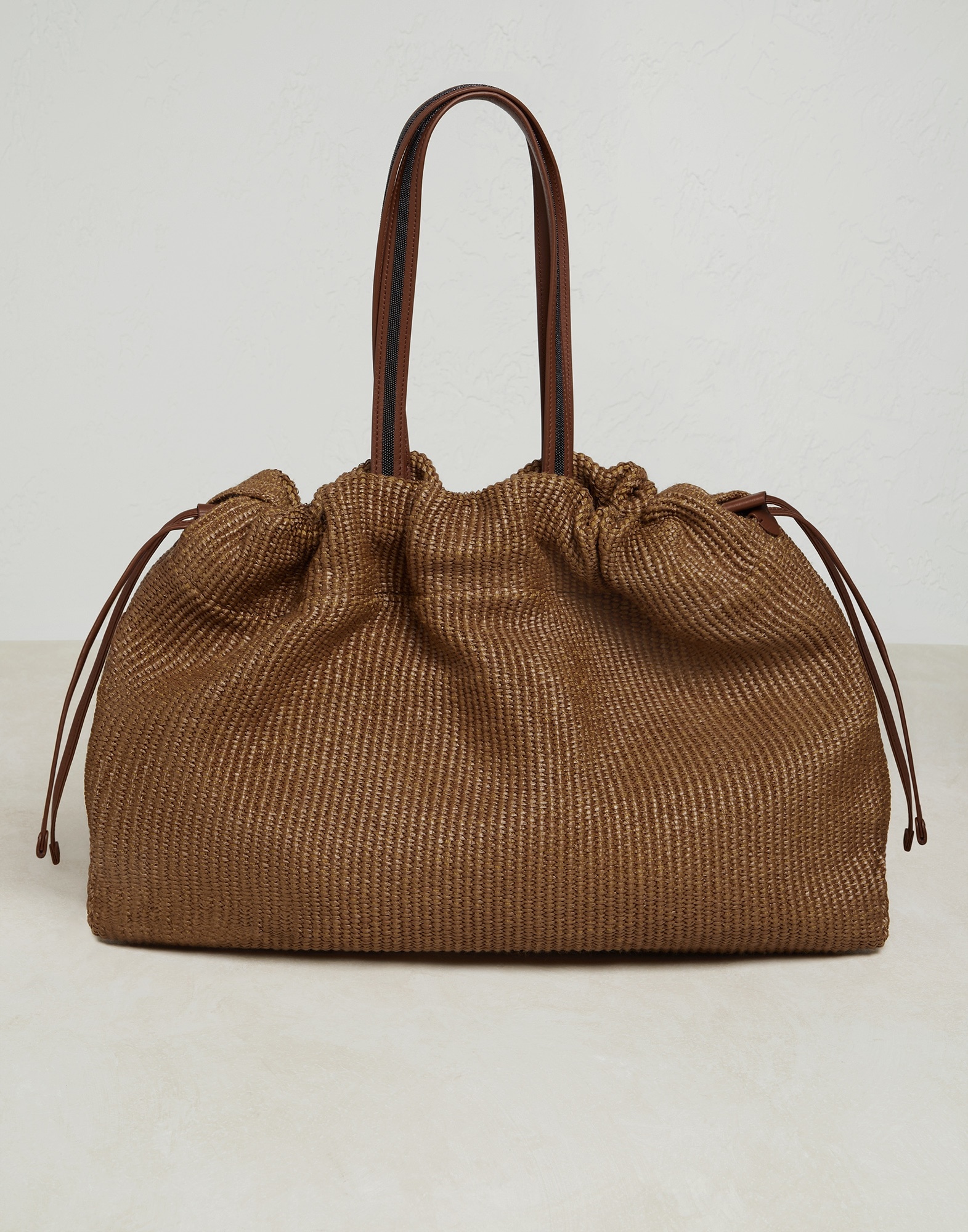 Techno raffia shopper bag with shiny handles - 2