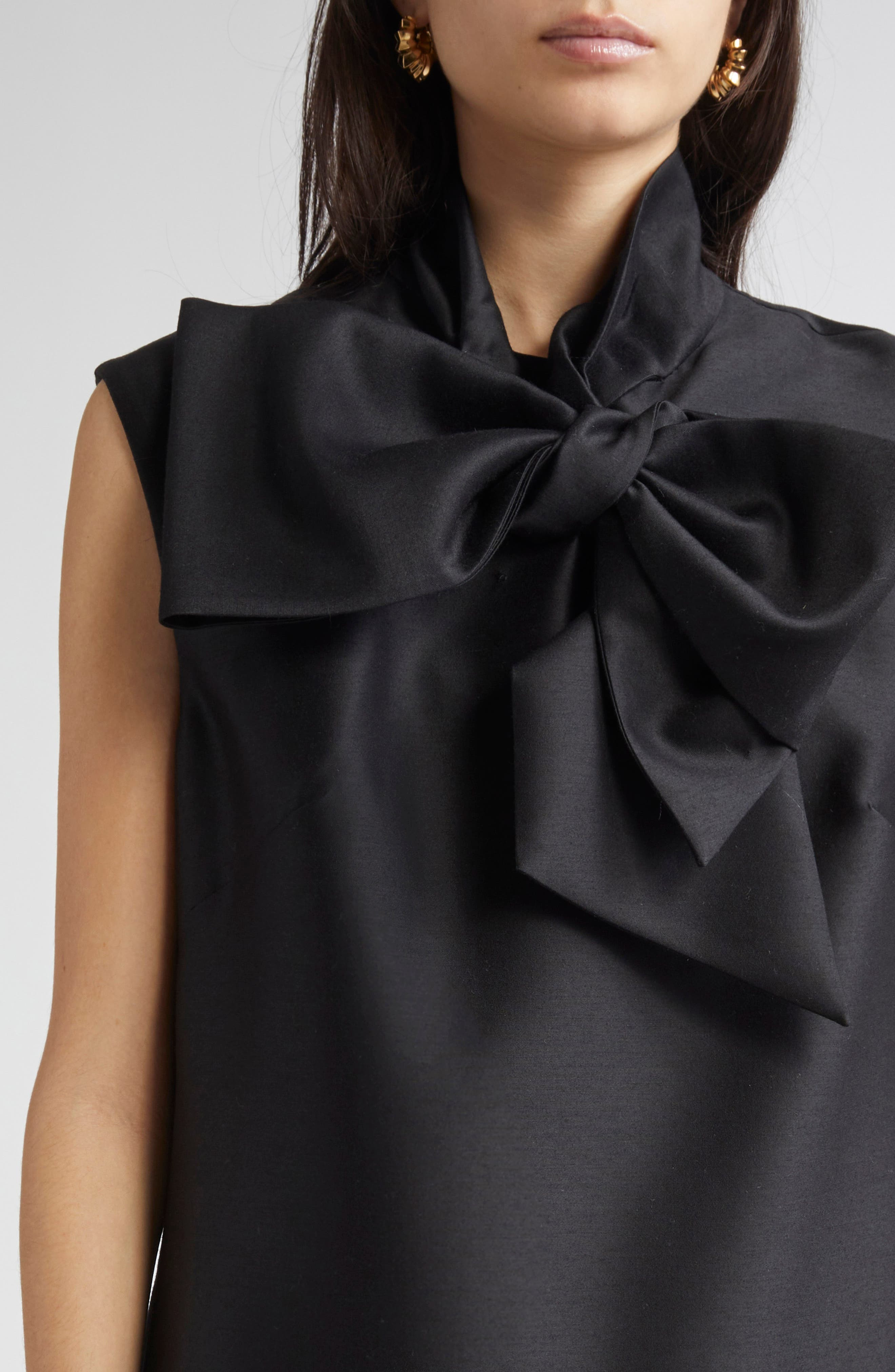 Zimmermann Hypnotic Bow Drop Waist Wool & Silk Minidress in Black at Nordstrom - 4
