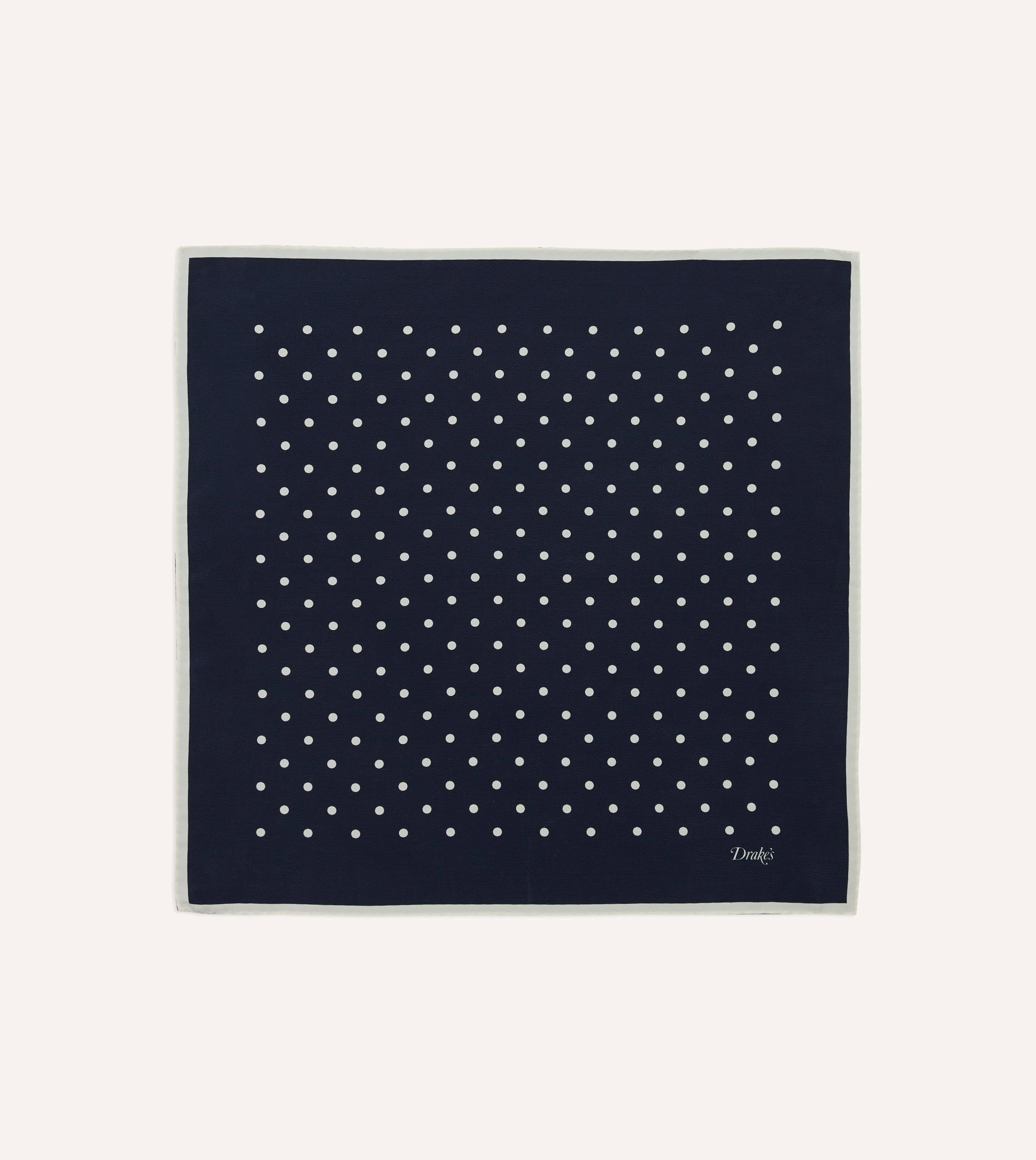Navy Polka Dot Print Silk Pocket Square - 1