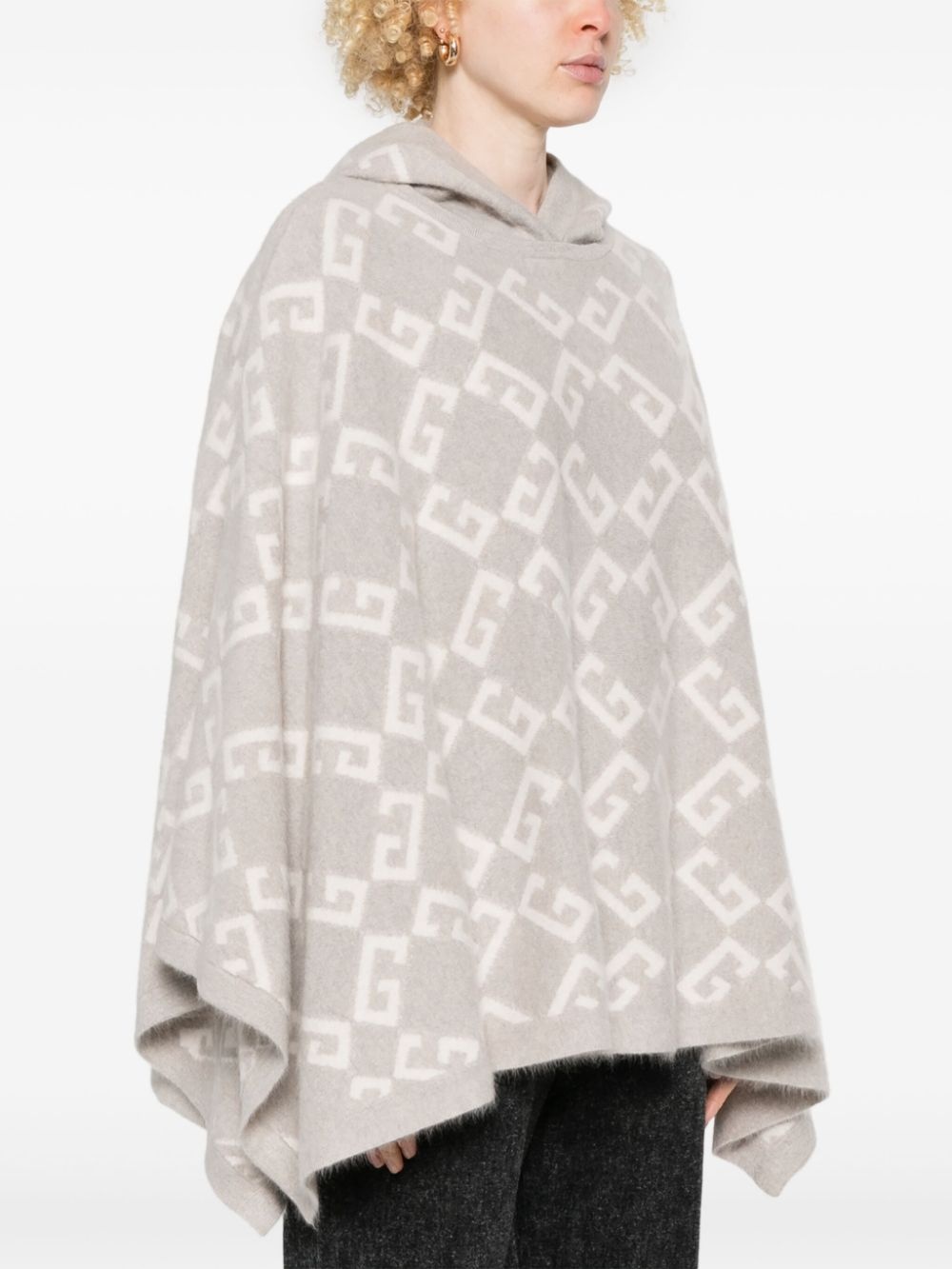 logo-intarsia hooded poncho - 3