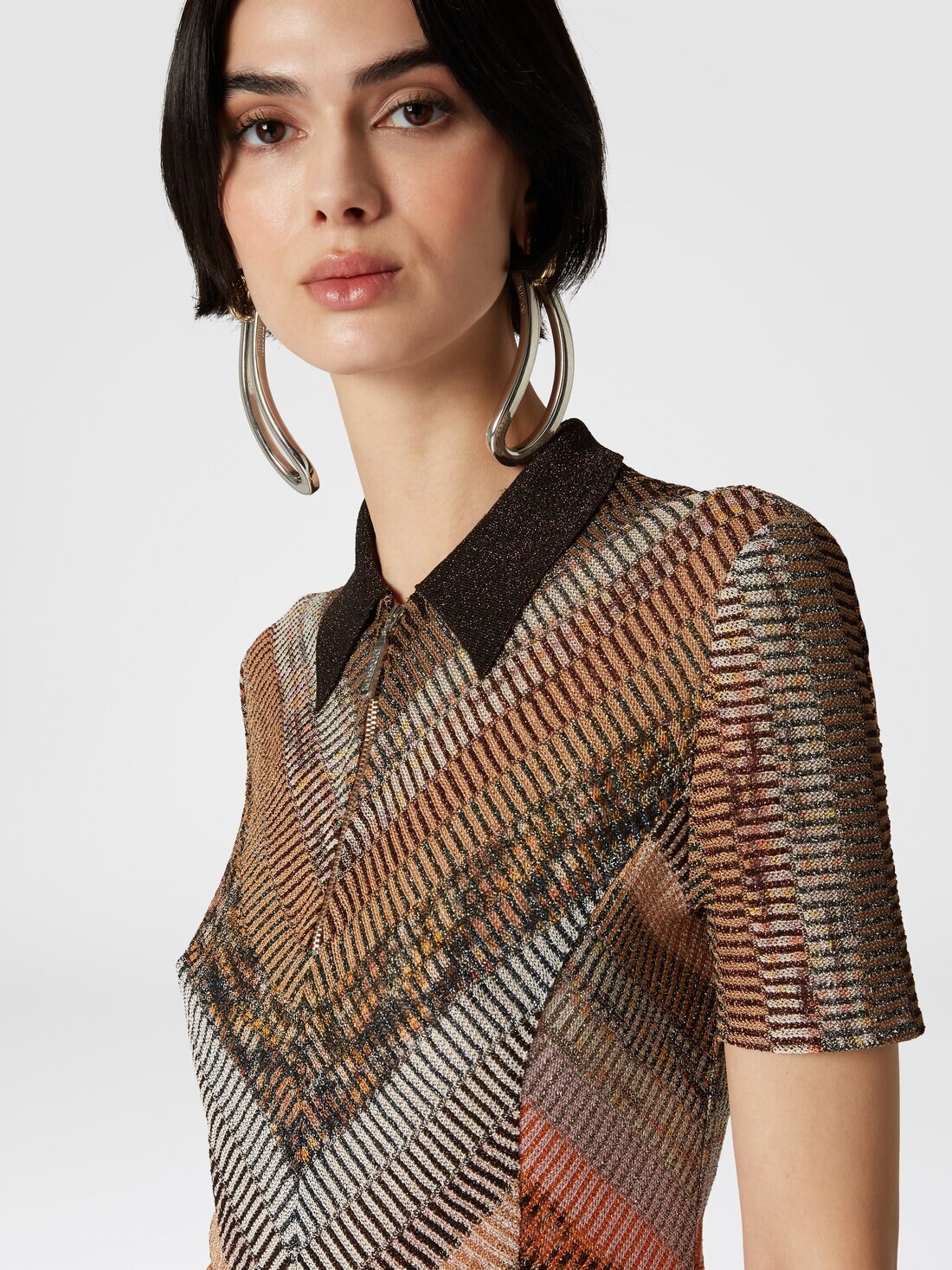 Short-sleeved lamé knit polo shirt - 5