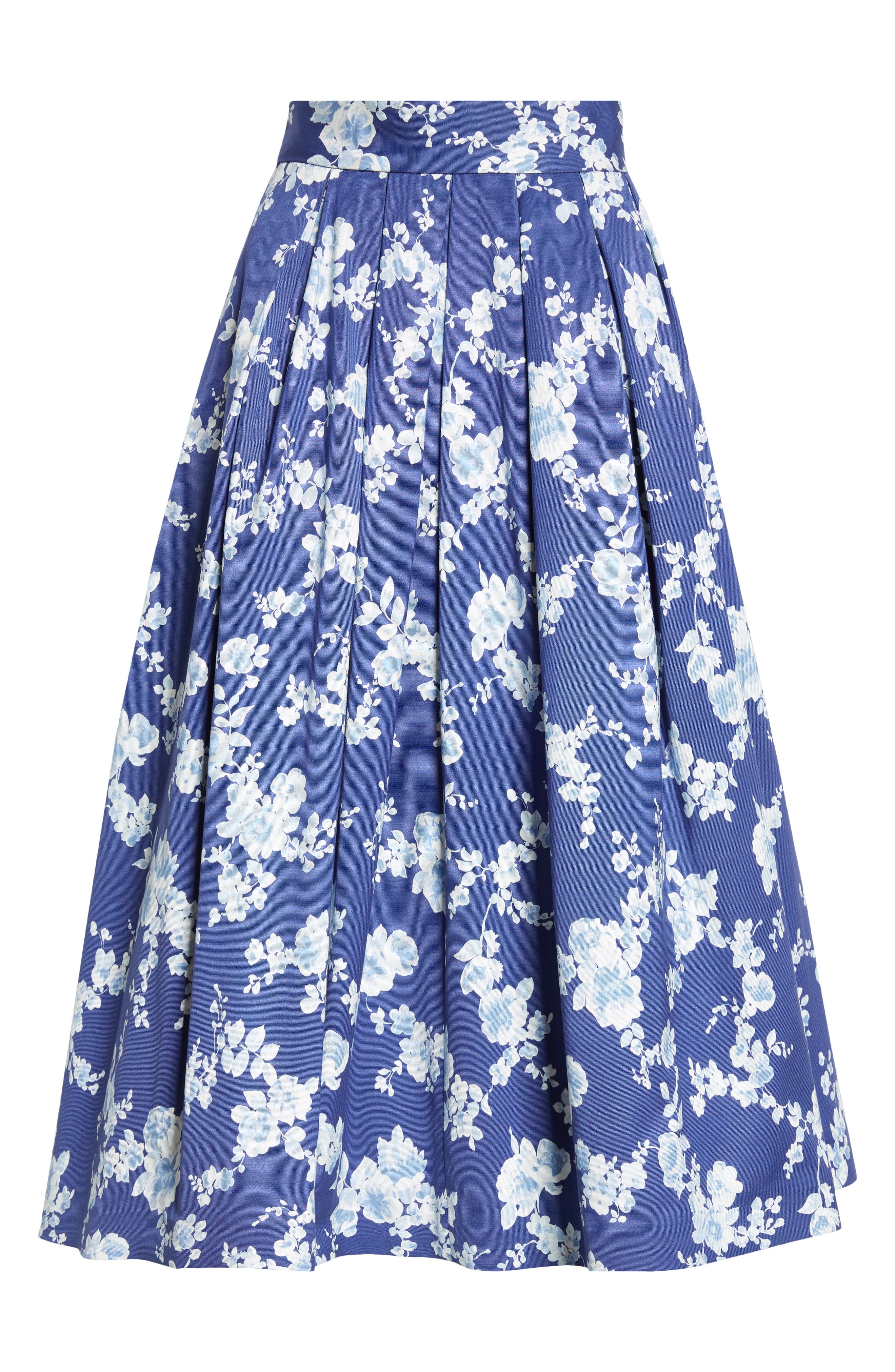 Carolina Herrera Floral Print Pleated Faille Midi Skirt in Nautilus Multi at Nordstrom - 5