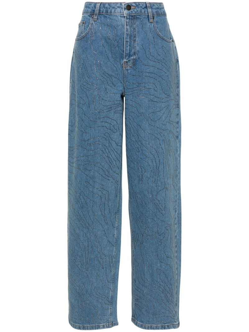 rhinestone-embellished wide-leg jeans 1