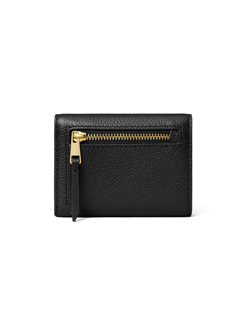 Women's T Monogram Small Pebbled Leather Wallet - Black 4