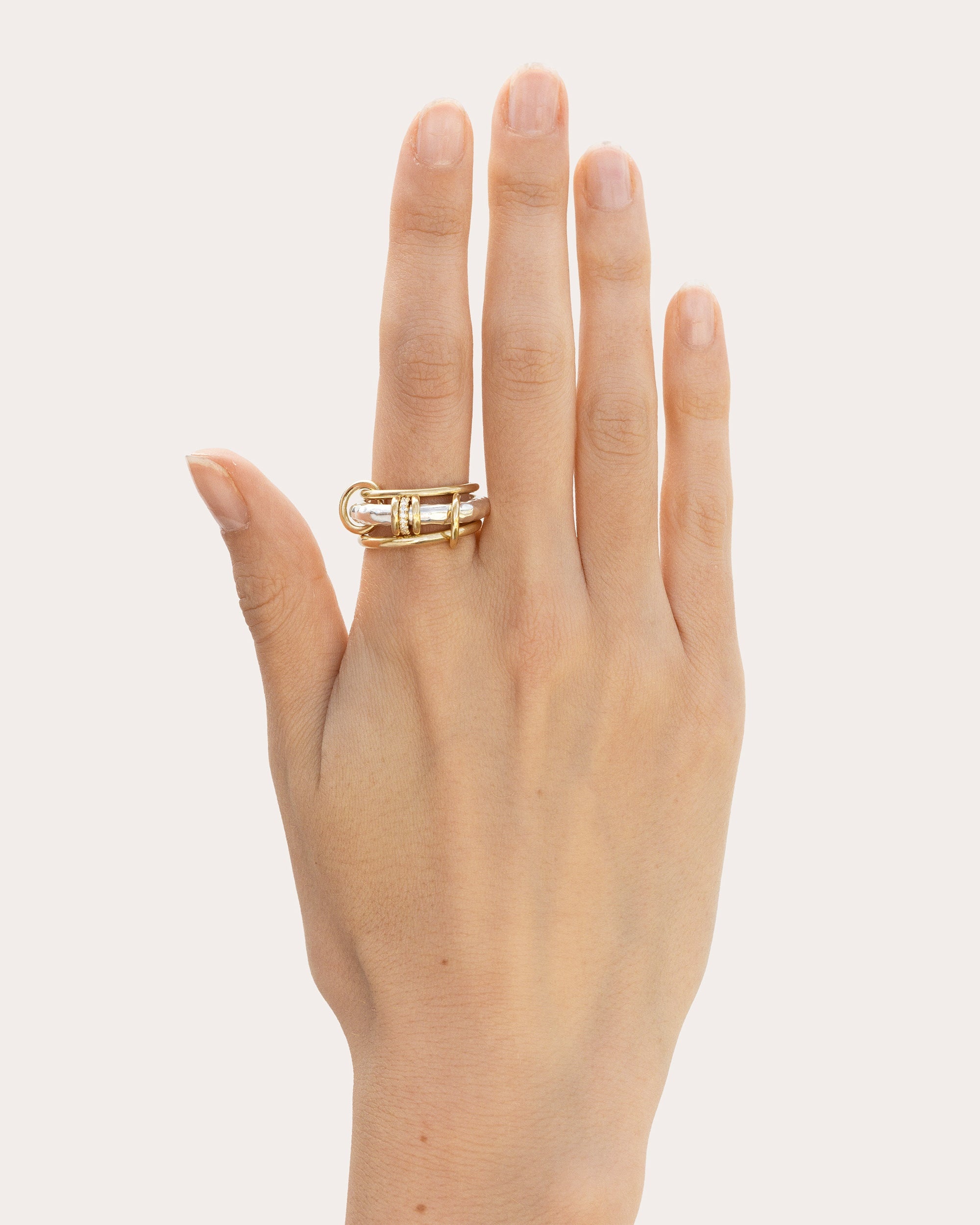 Gemini Vulcan 18K Gold Sterling Silver and Diamond Linked Rings - 2