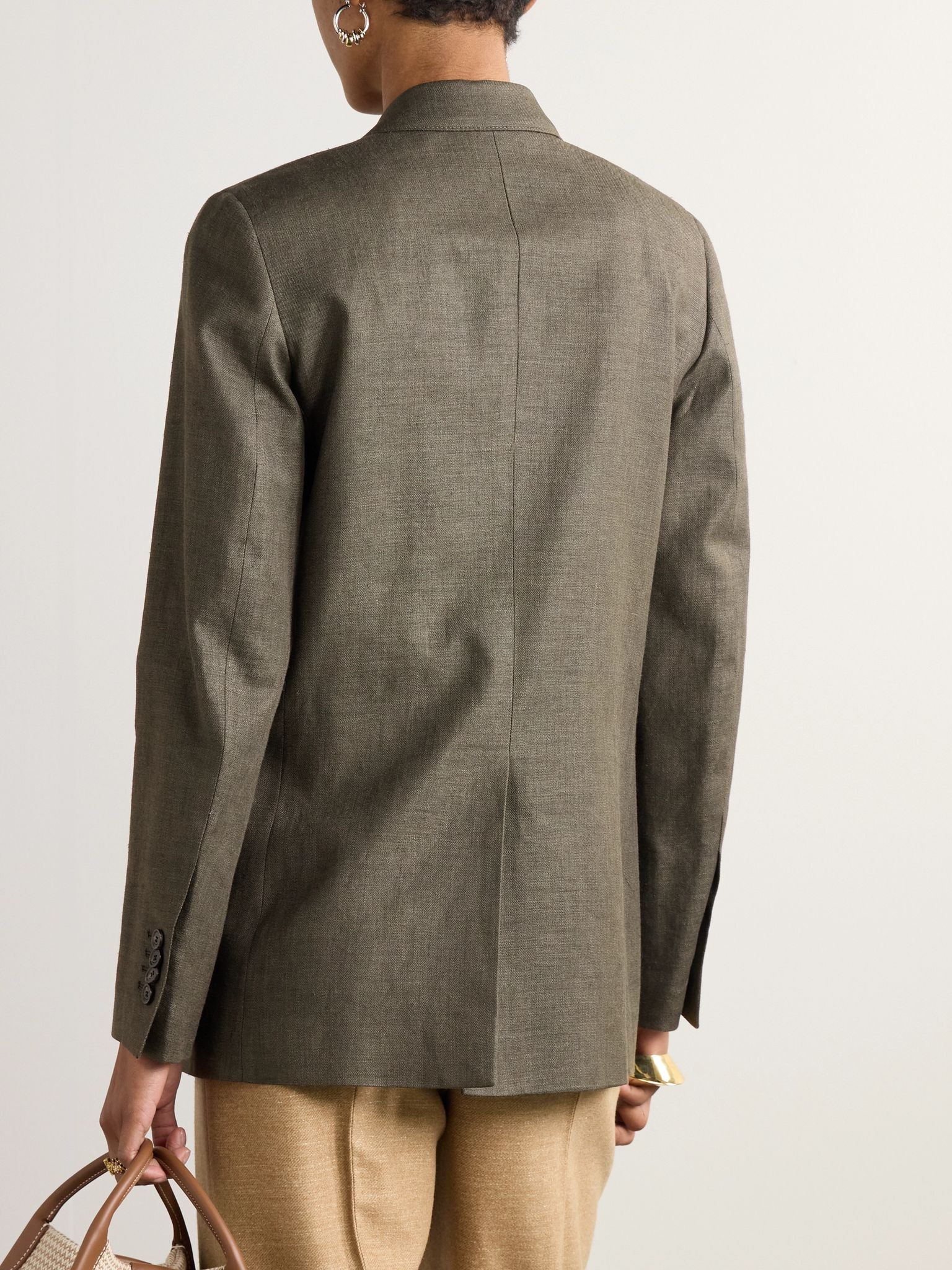 Genny double-breasted linen and wool-blend blazer Dark green - 3