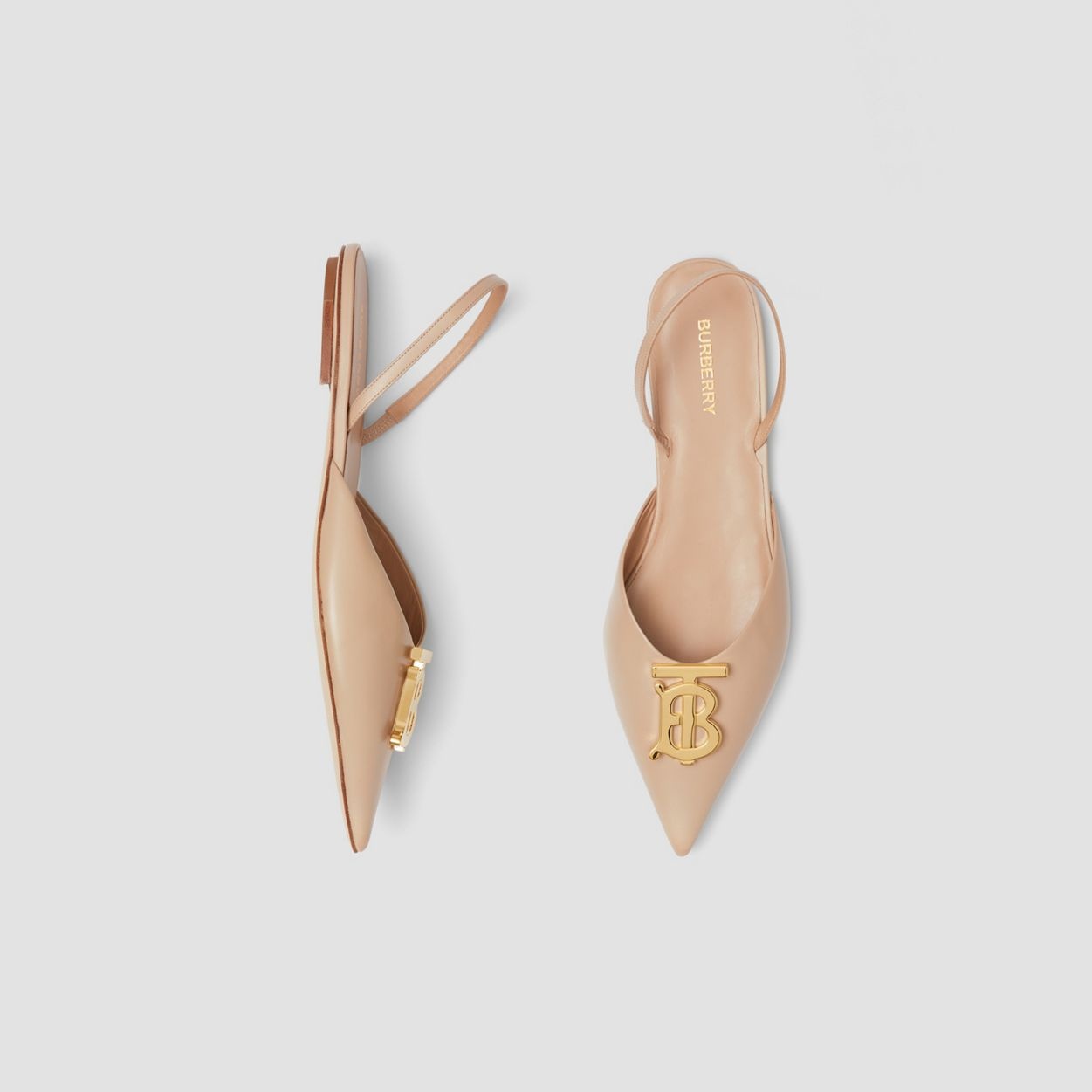 Monogram Motif Leather Slingback Point-toe Ballerinas - 1
