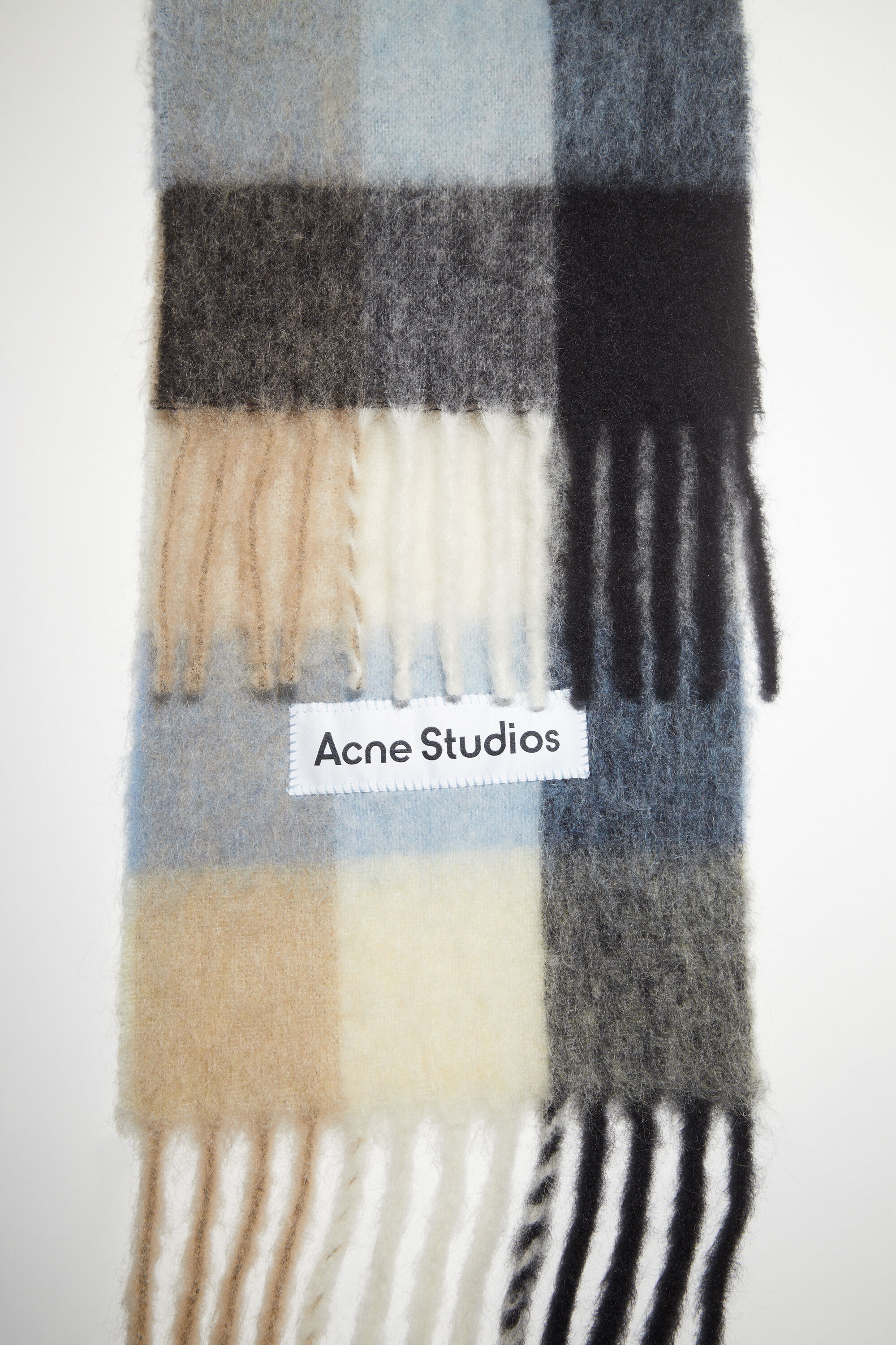 Mohair checked scarf - Blue/beige/black - 4