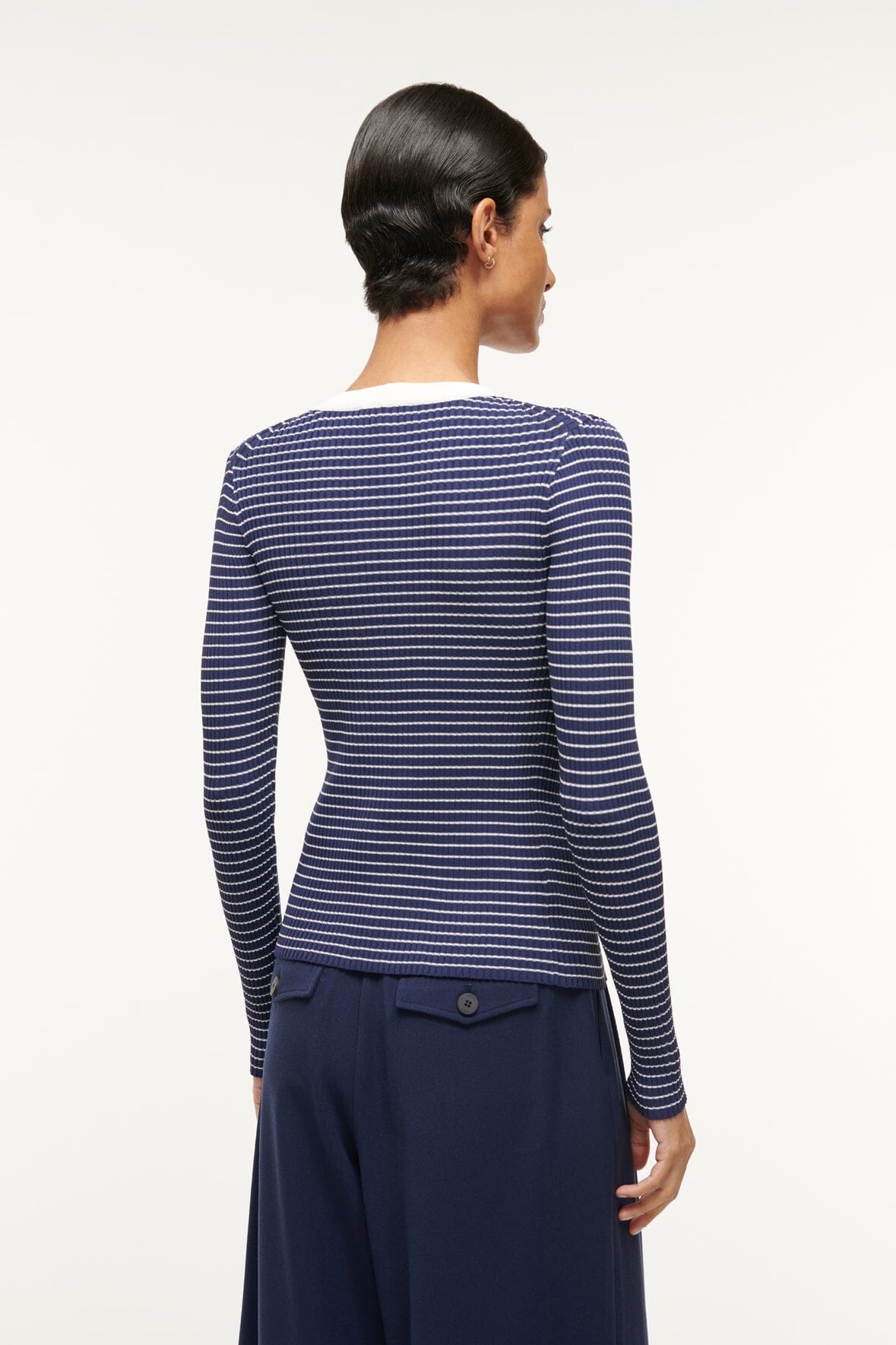 STAUD CARGO SWEATER NAVY MICRO STRIPE - 4