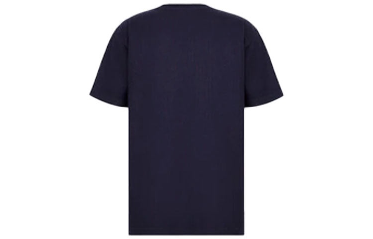 Men's DIOR SS22 Embroidered Plain Weave Knit Short Sleeve Navy Blue T-Shirt 213J637A0739-C583 - 2
