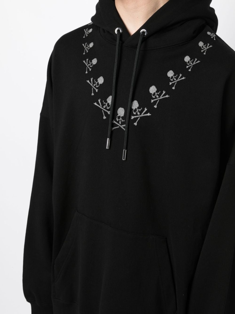 glitter-detail skull-print cotton hoodie - 5