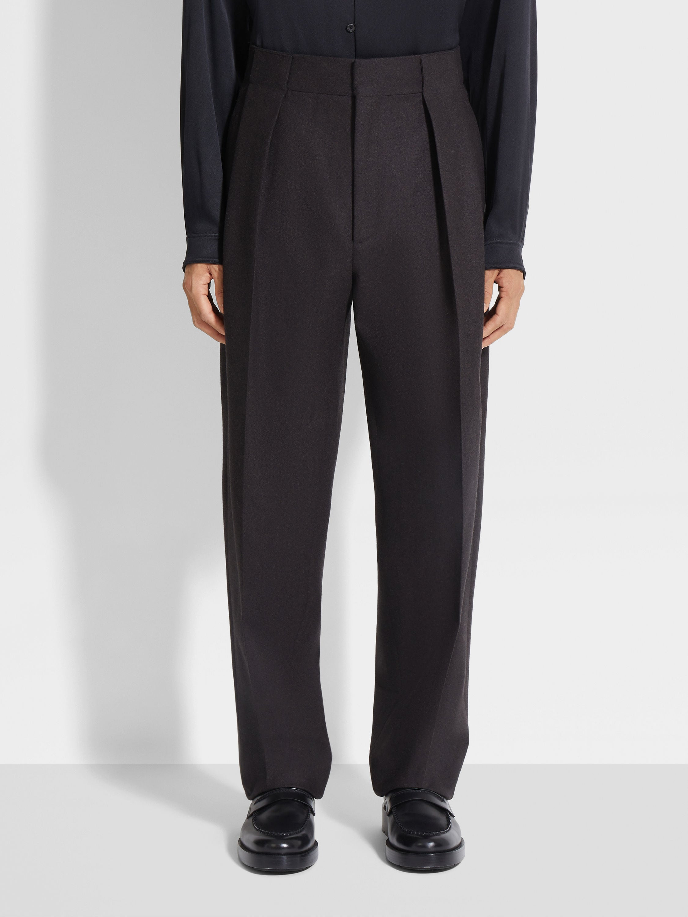 DARK BROWN MÉLANGE WOOL PANTS - 5