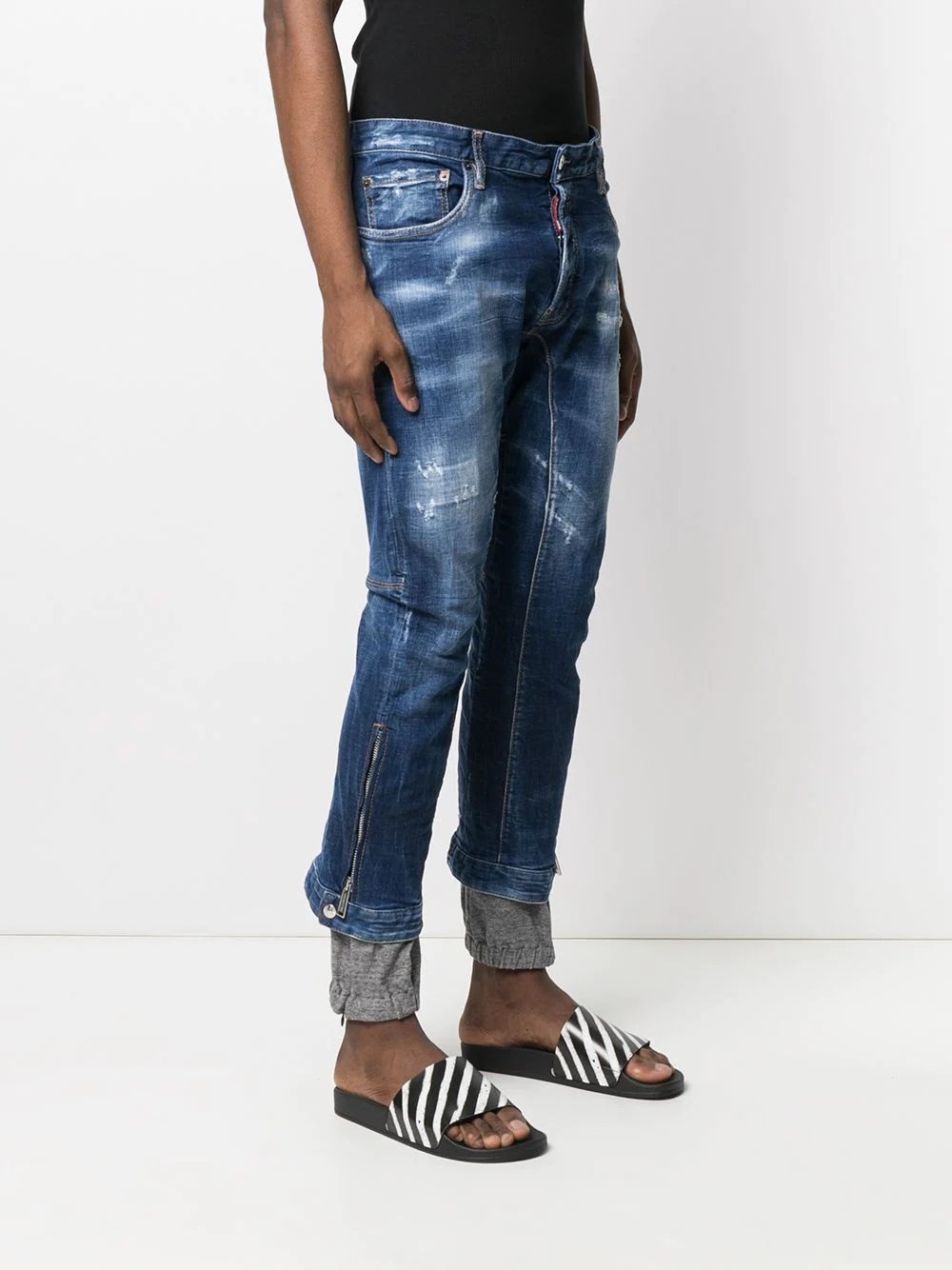 zip-detail distressed-finish denim jeans - 3