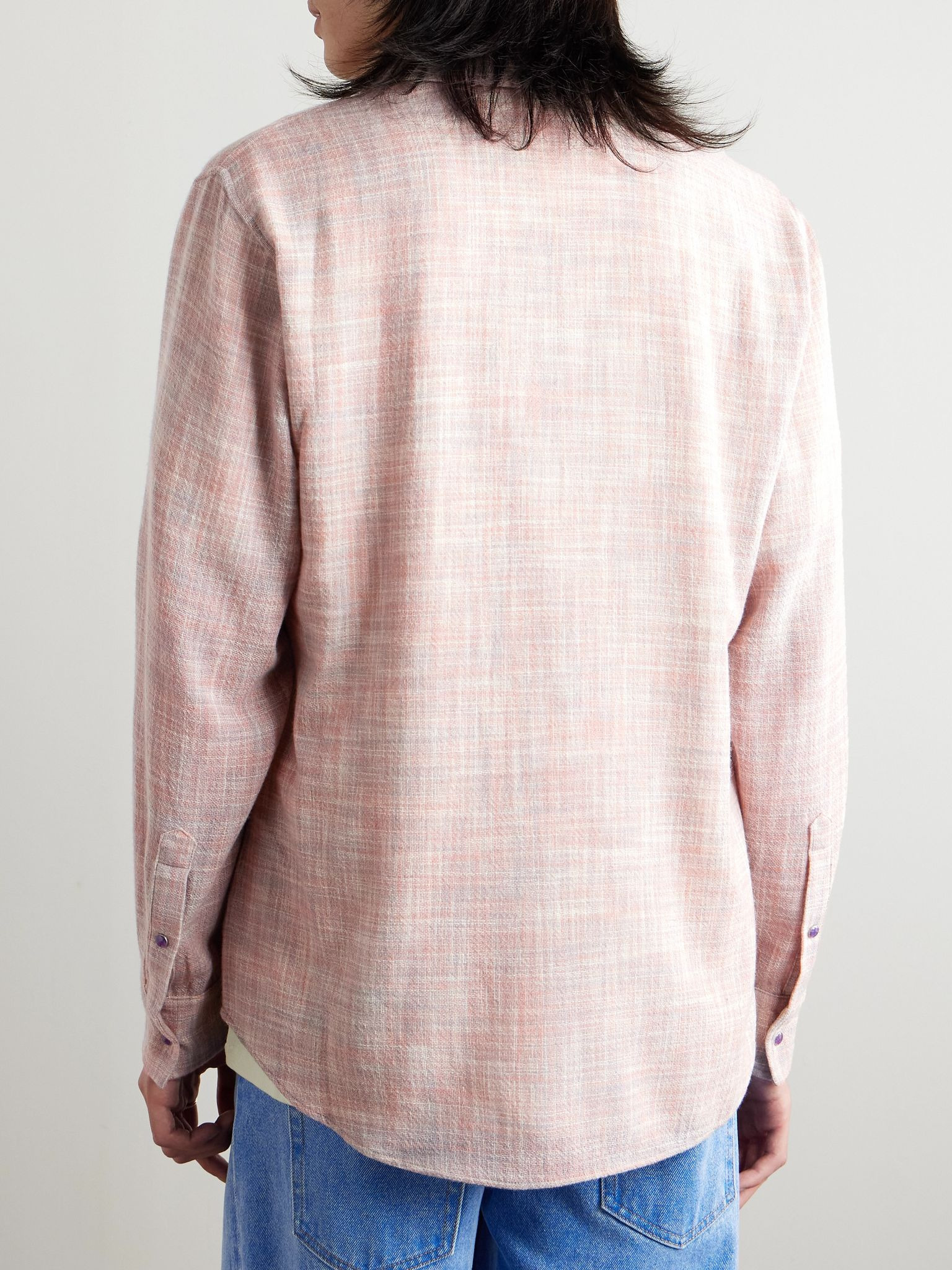 Space-Dyed Cashmere and Wool-Blend Gauze Shirt Pink - 3