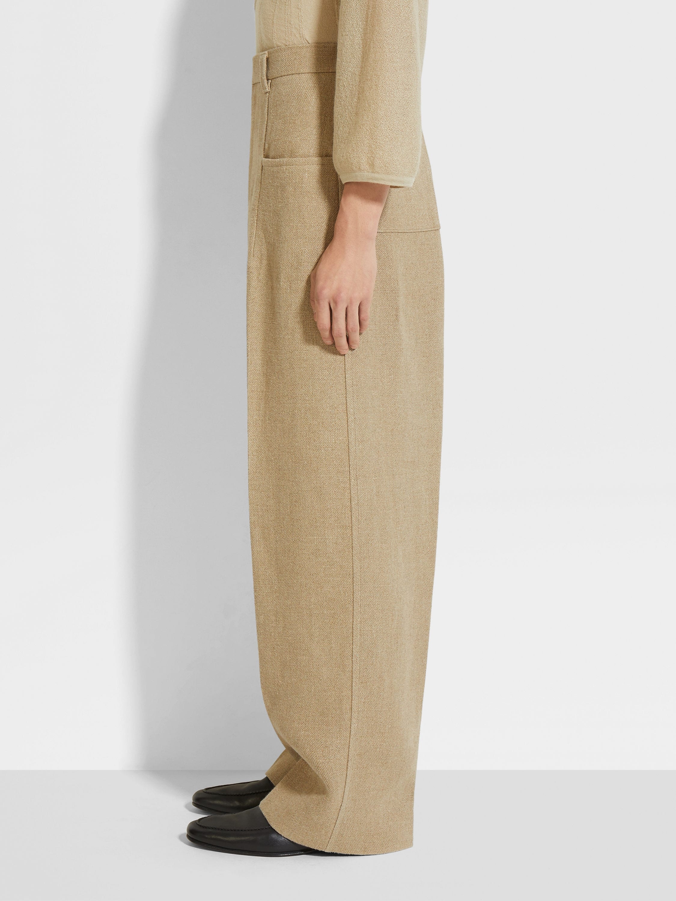BEIGE MÉLANGE LINEN PANTS - 4