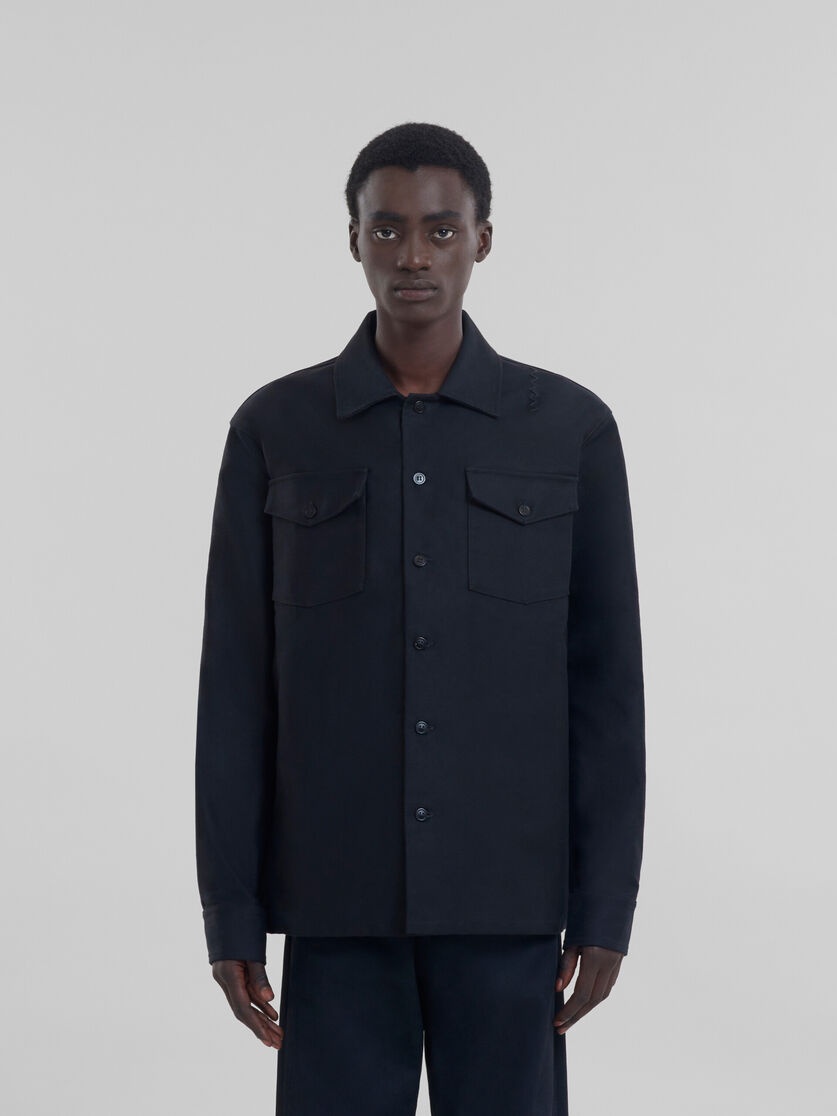BLACK ORGANIC COTTON SATIN SHIRT - 2