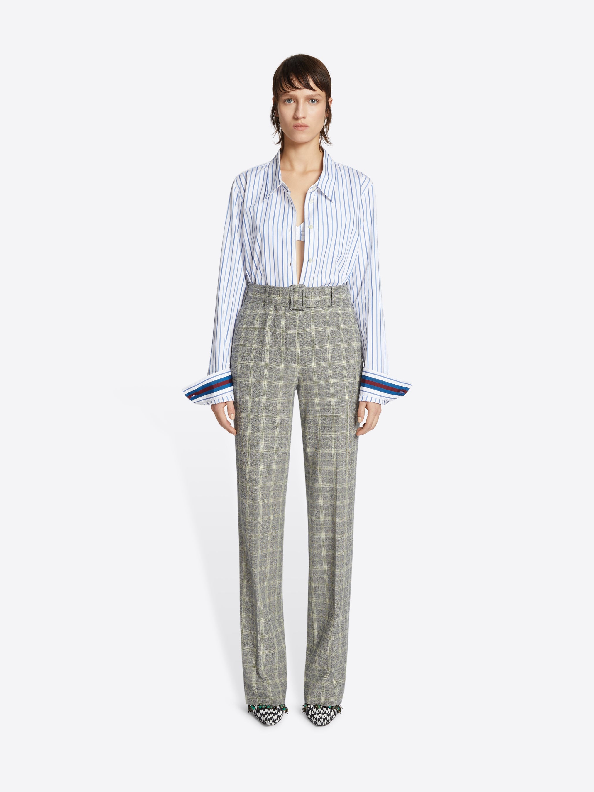 BELTED CHECKED PANTS - 2