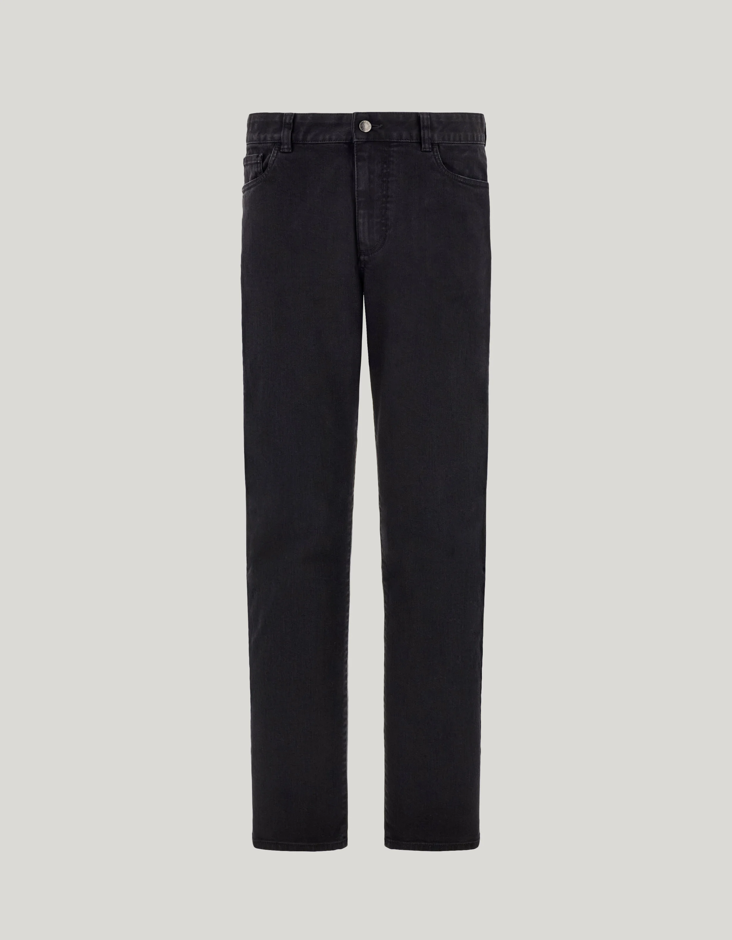 BLACK OVER-DYED FIVE POCKET STRETCH DENIM PANTS - 1