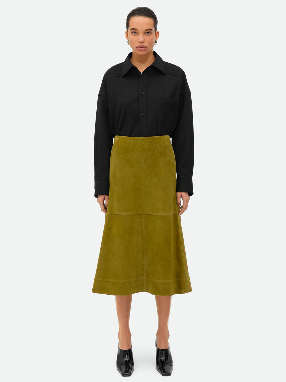 Bottega Veneta Women Suede Leather Midi Skirt - 3