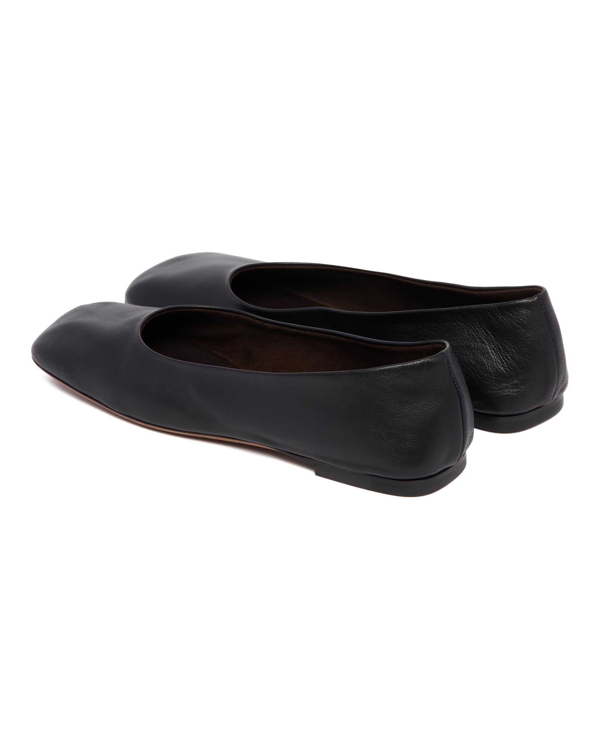 Black Leather Square-Toed Flats - 5