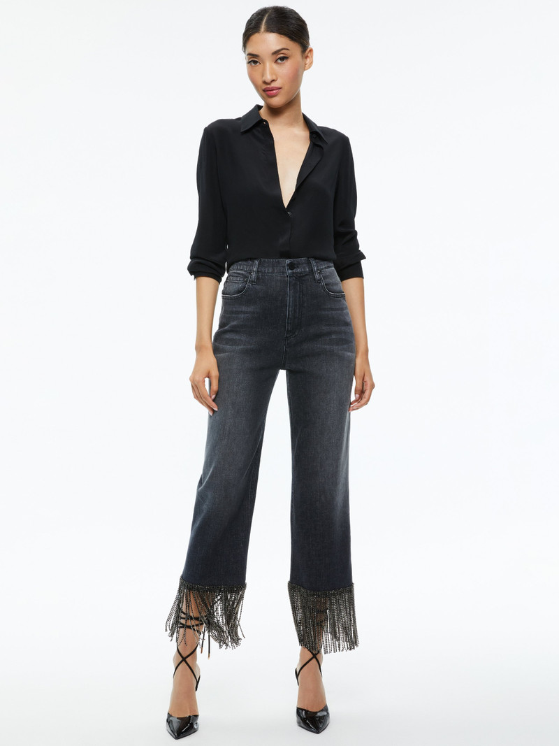 Alice + Olivia AMAZING CRYSTAL FRINGE HEM JEAN outlook
