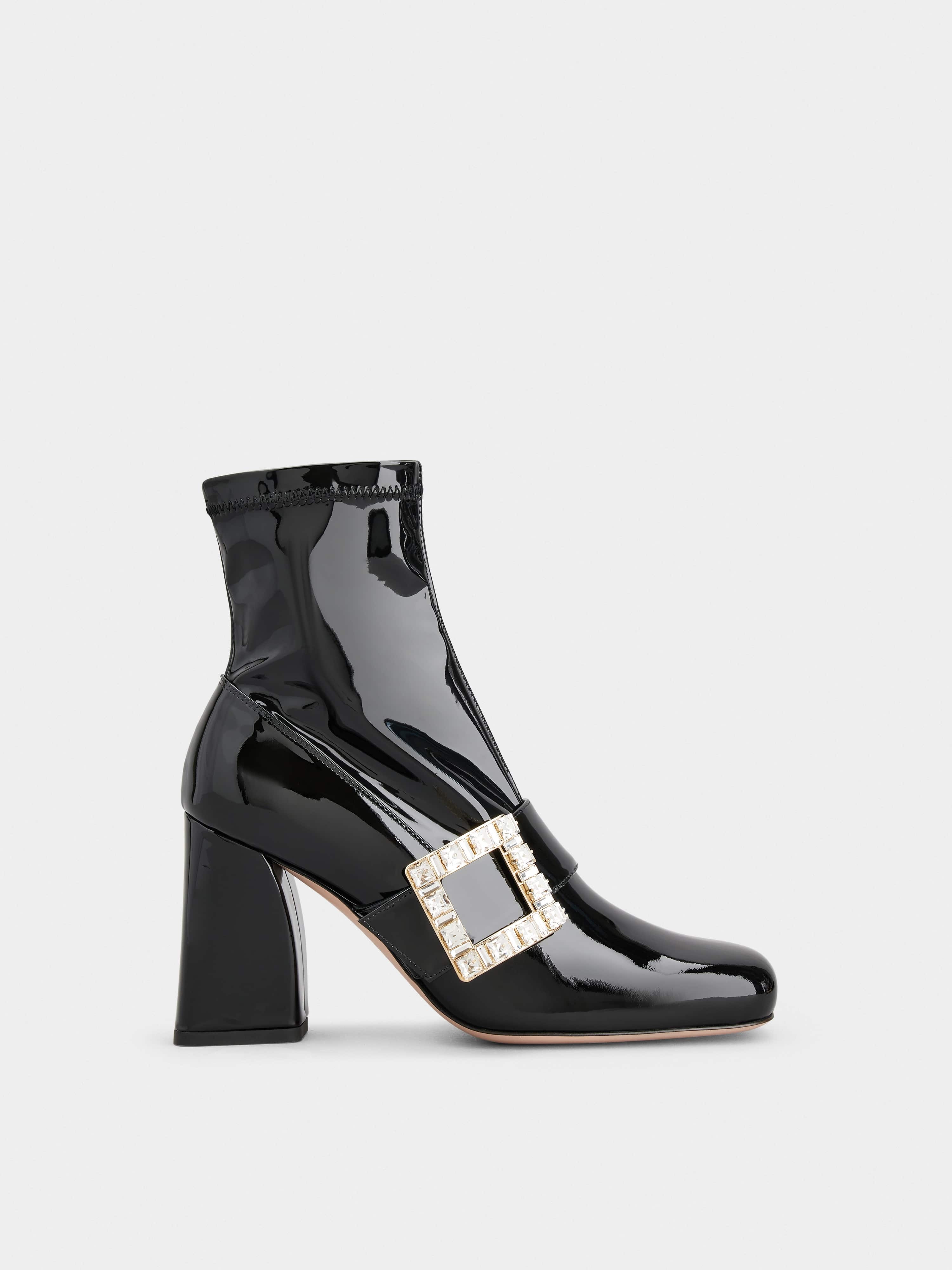 Très Vivier Rhinestone Buckle Ankle Boots in Patent Leather - 1