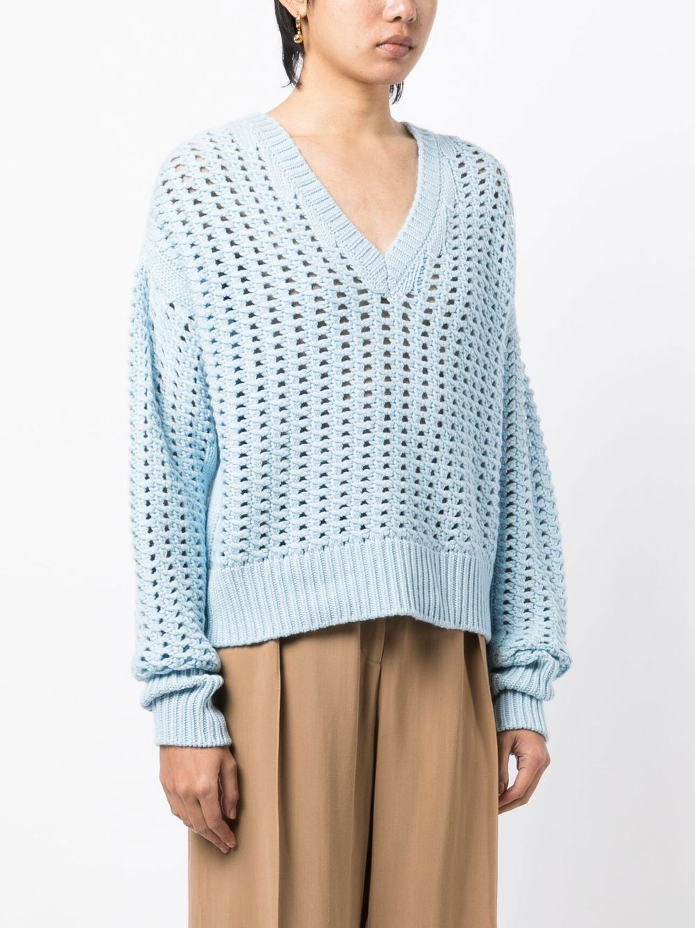 V-neck open-knit jumper - 3