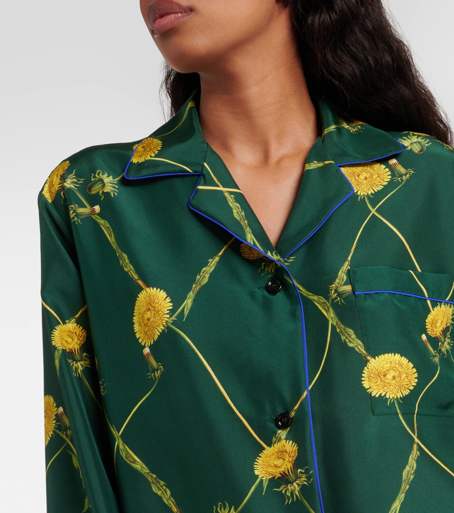 Floral silk poplin pajama shirt - 4