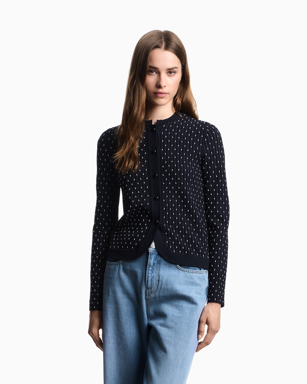 POLKA-DOT VISCOSE-JACQUARD PLAIN-KNIT CARDIGAN - 4