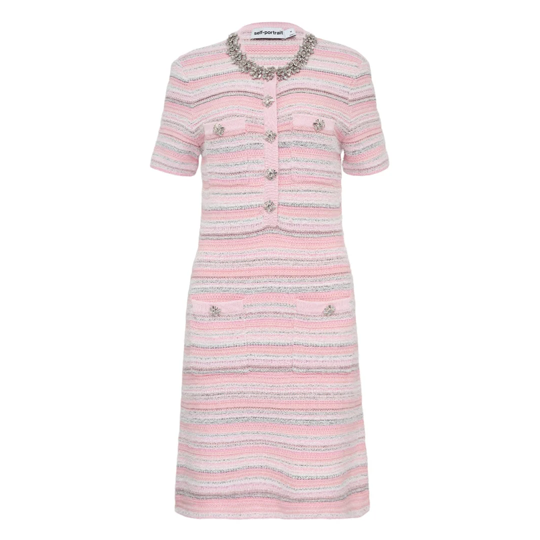 Pink Textured Knit Mini Dress - 1