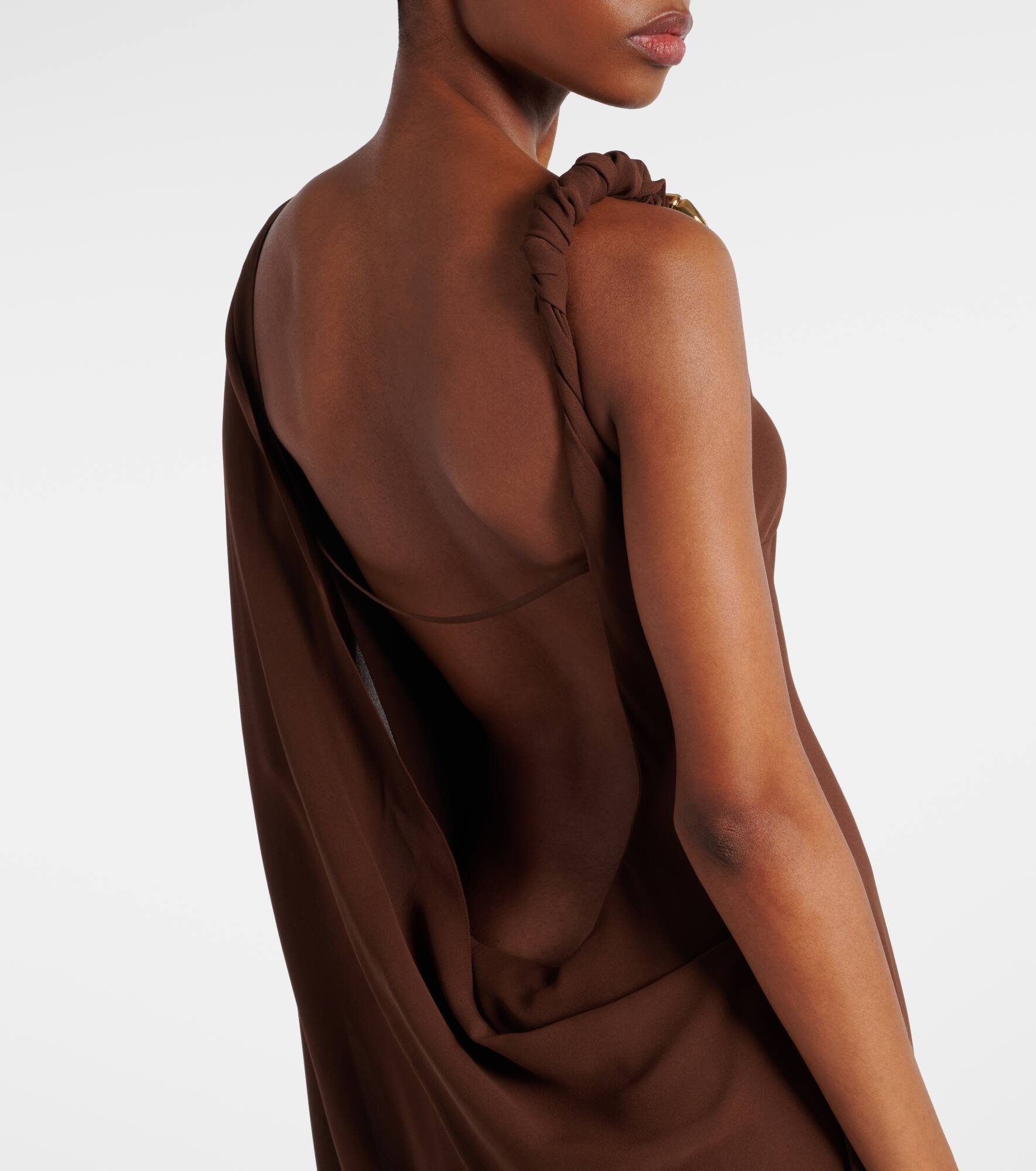 Draped open-back satin midi dress - 6