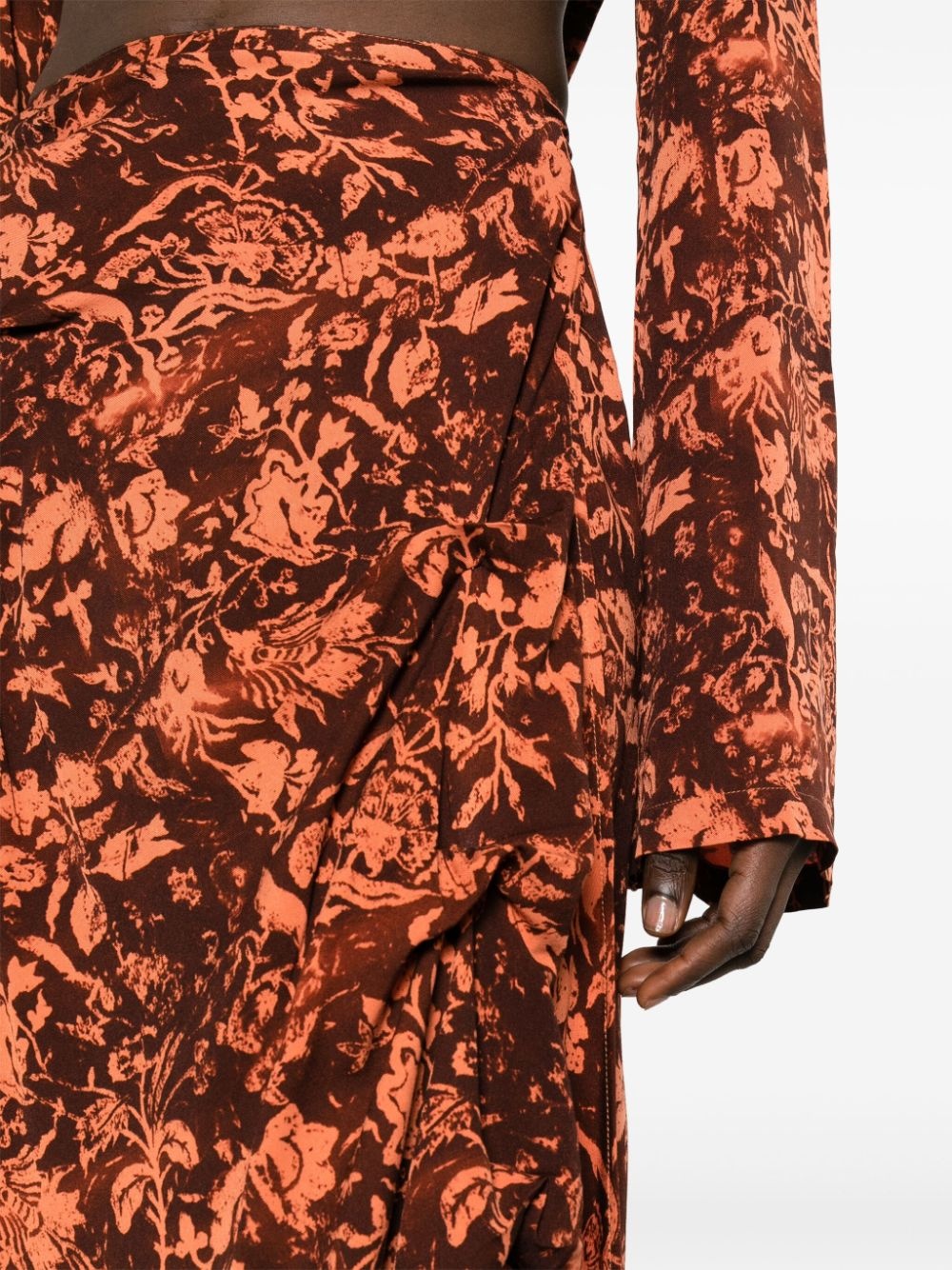 floral-print draped midi skirt - 5