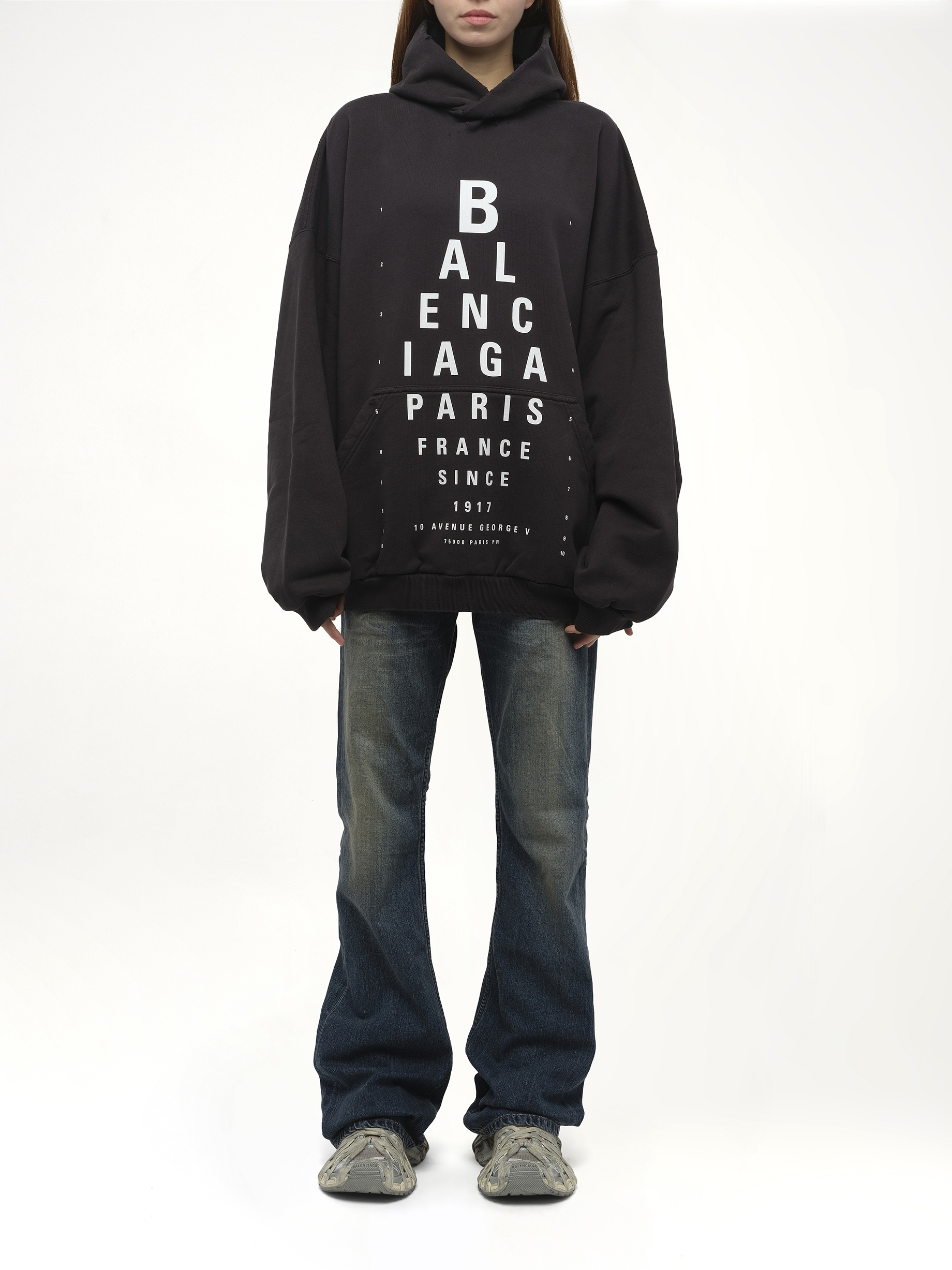 Eye-Test Large Fit Hoodie in Washed Black/White - 7