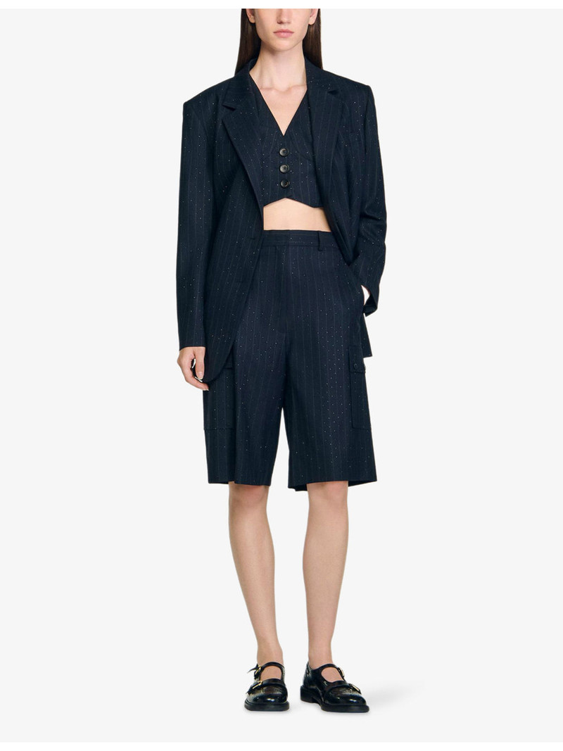 Sandro Striped Rhinestone-Embellished Stretch Wool-Blend Shorts outlook