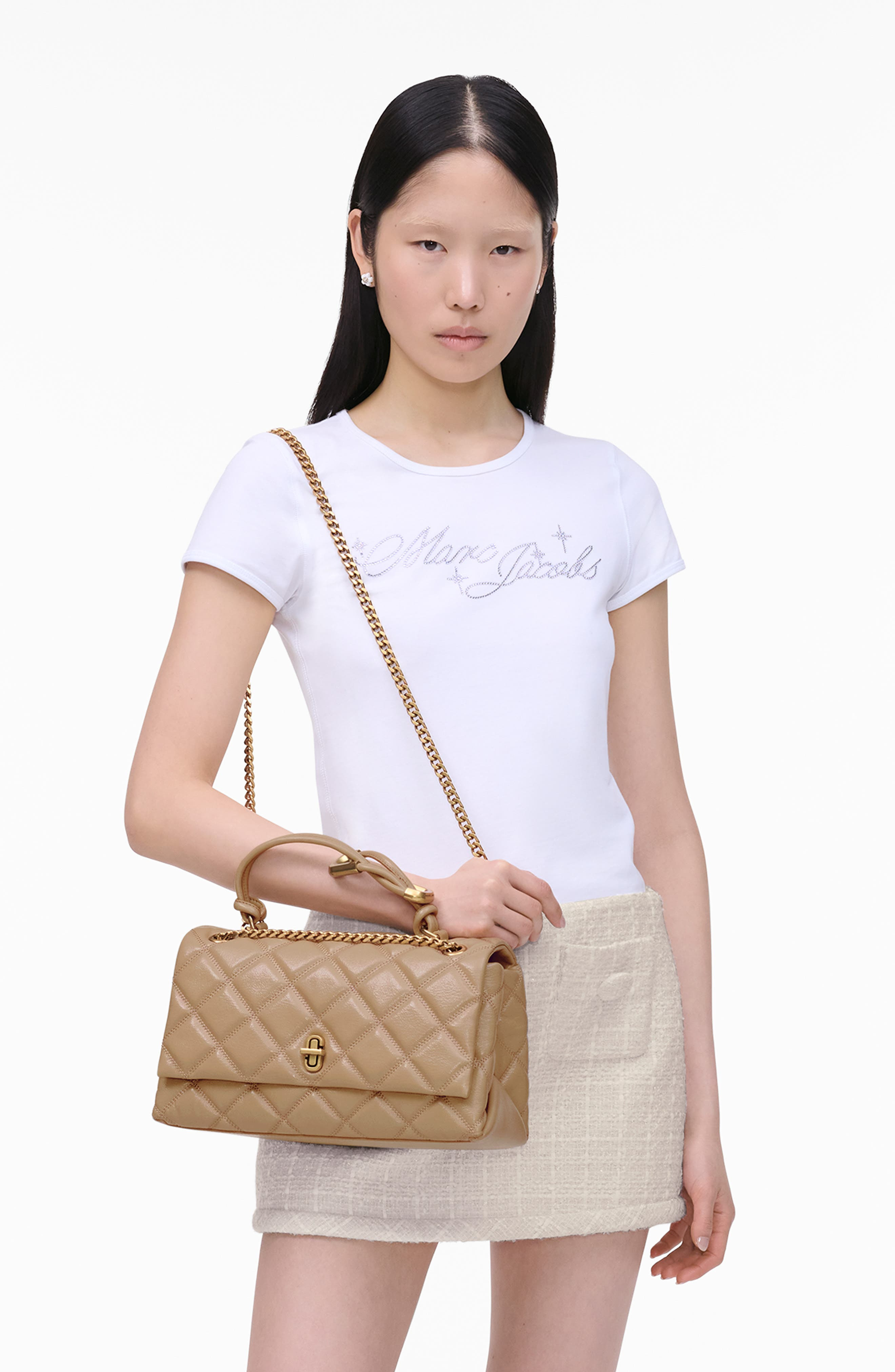 Marc Jacobs The Dual Chain Diamond Quilted Convertible Leather Shoulder Bag in Camel at Nordstrom - 3