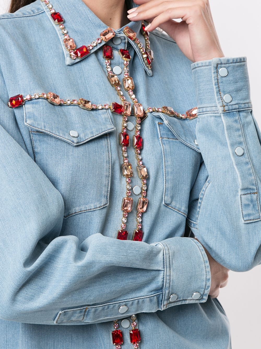 crystal-embellished denim shirt - 5