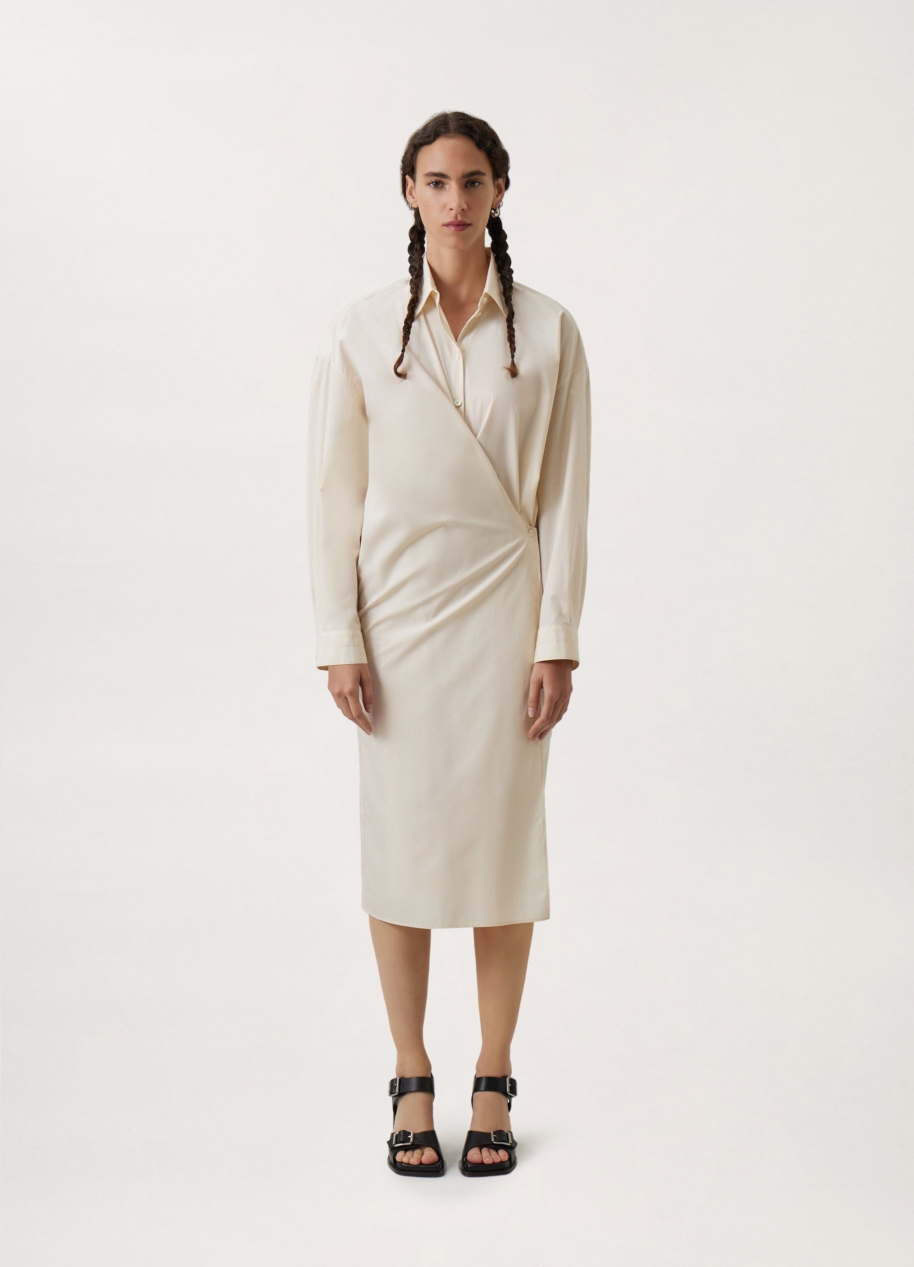 STRAIGHT COLLAR TWISTED DRESS
COTTON POPLIN - 2