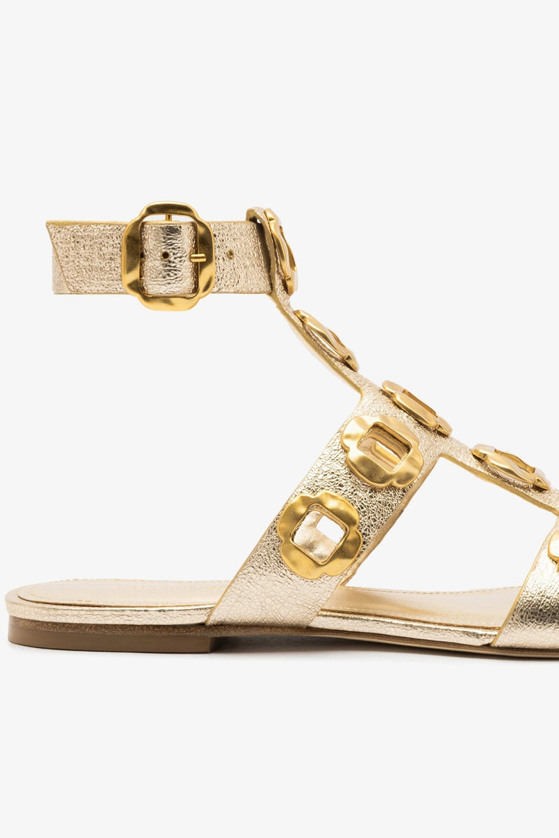 Milan Gladiator Flat In Gold Metallic Leather 4