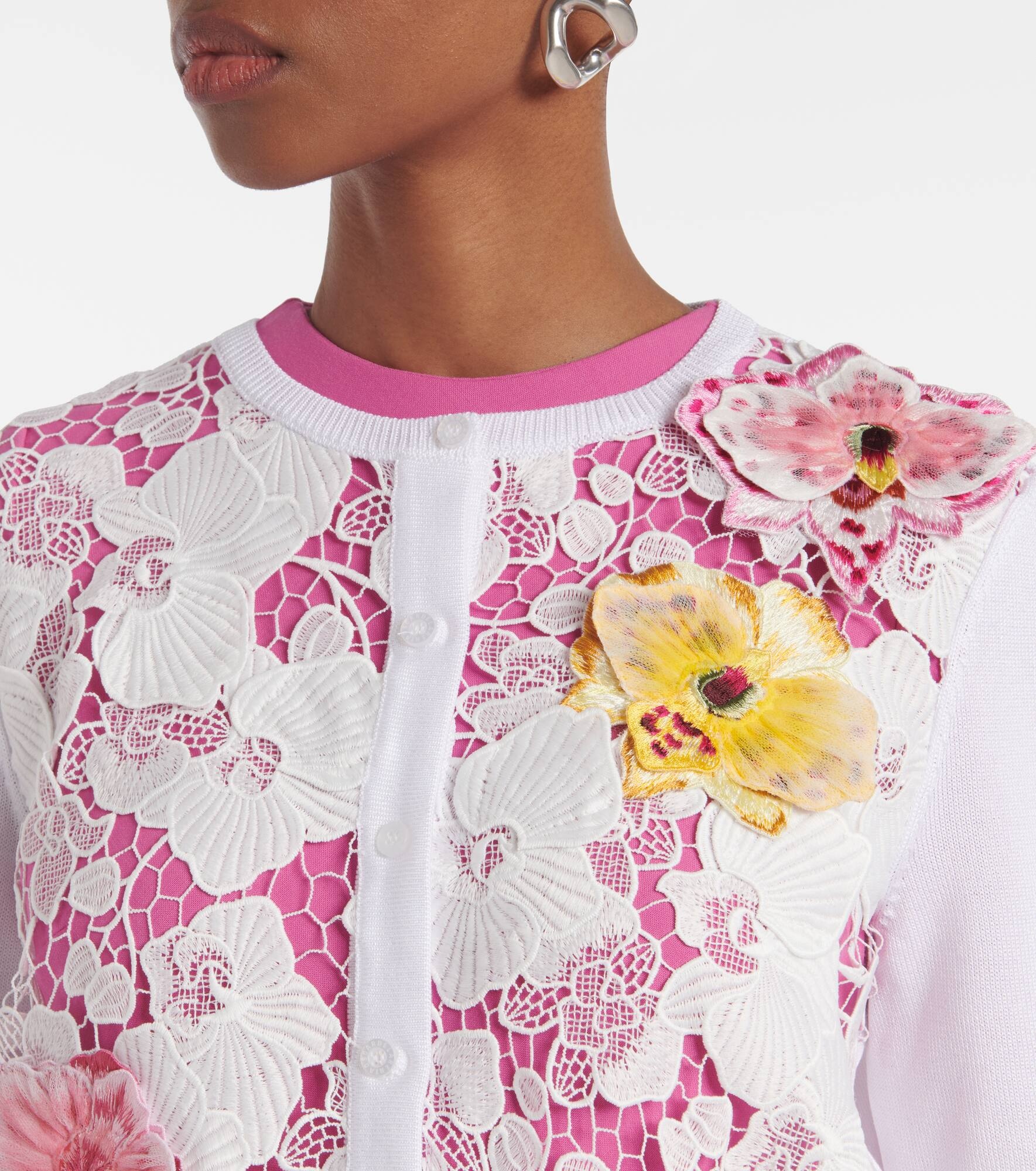 Floral-appliqué cotton-blend cardigan - 4