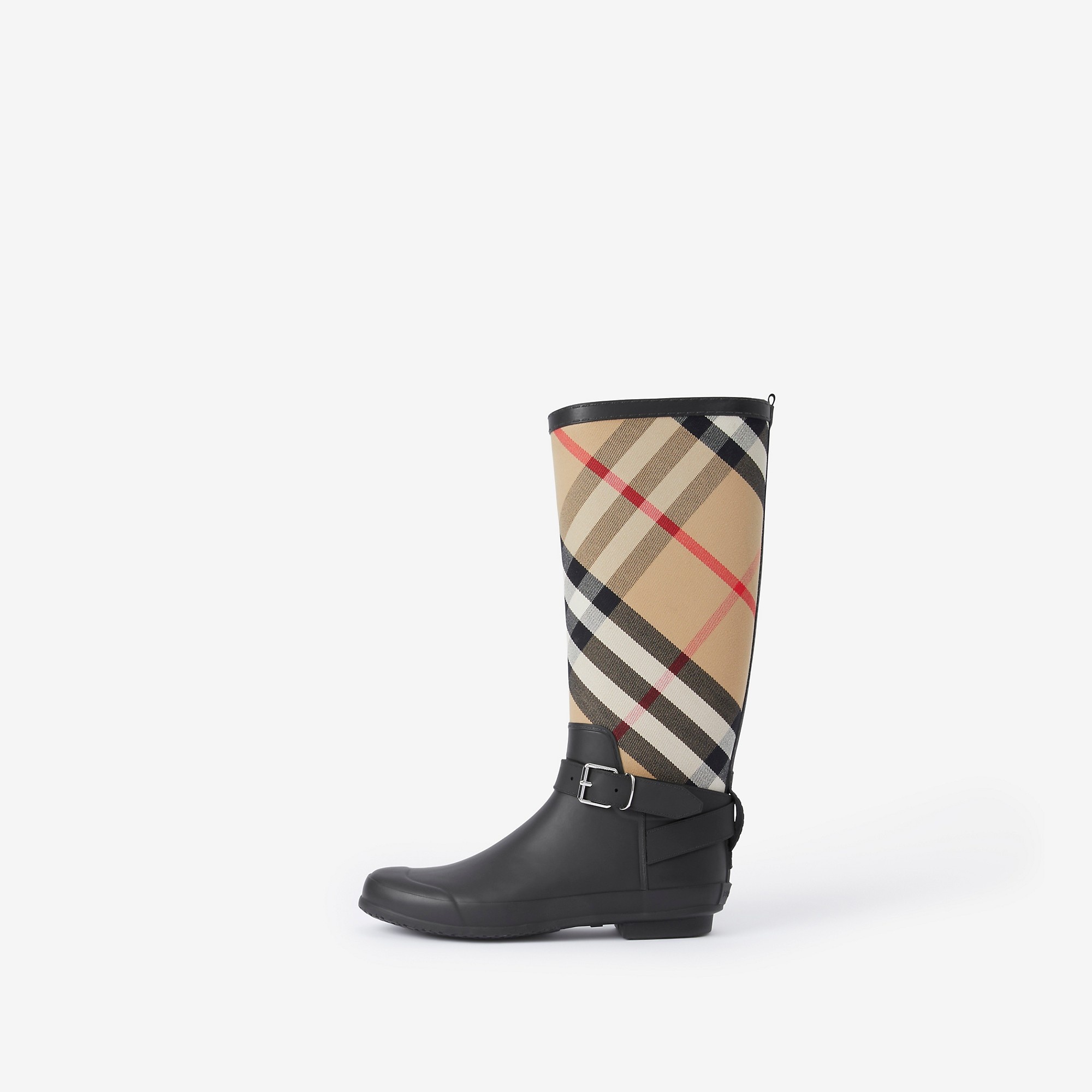 Strap Detail House Check and Rubber Rain Boots - 5